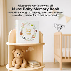 KeaBabies Muse memory book inside spread features guided prompts for milestones.
