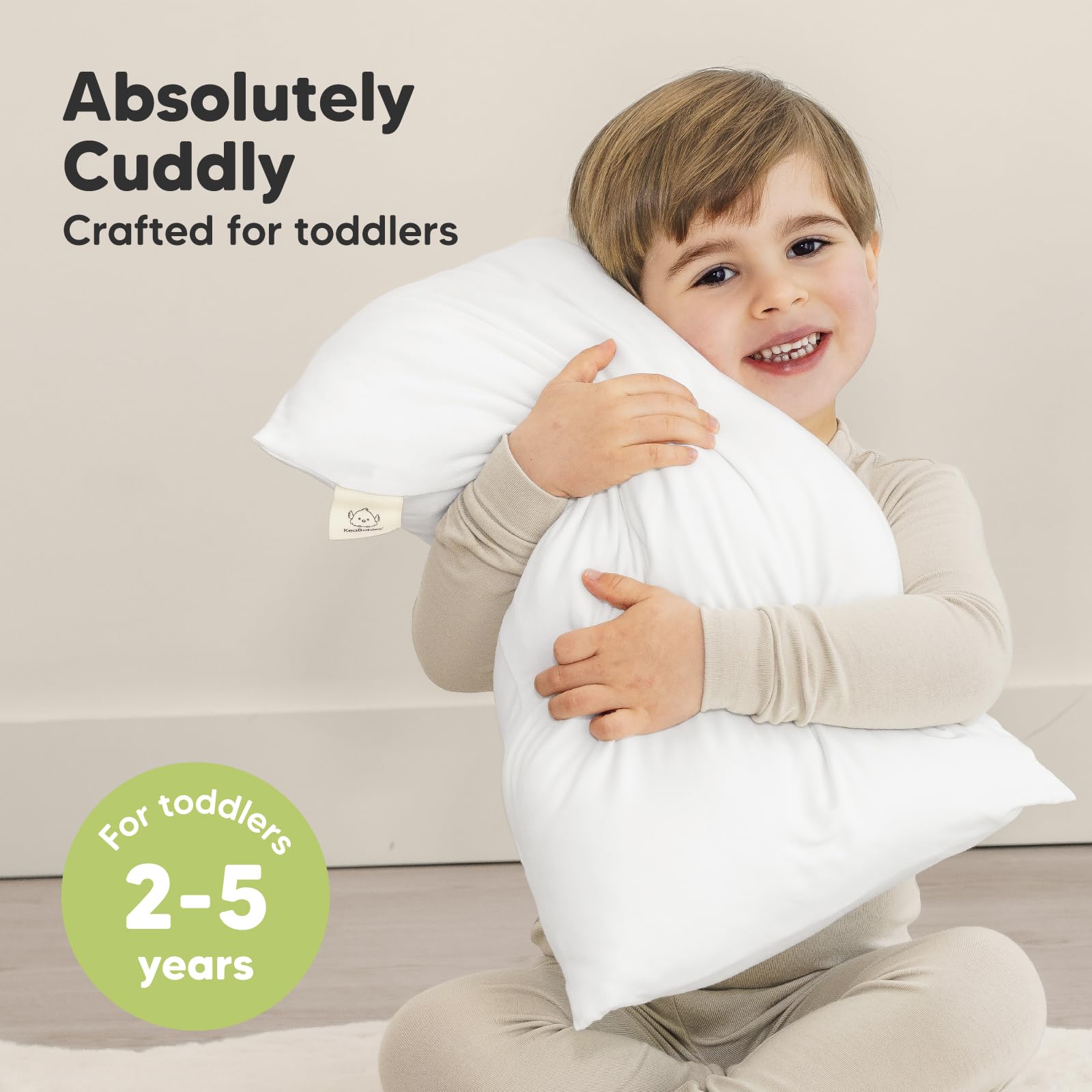 KeaBabies My Little Cuddly Toddler Pillow pillowcase close-up highlights breathable, washable cover.