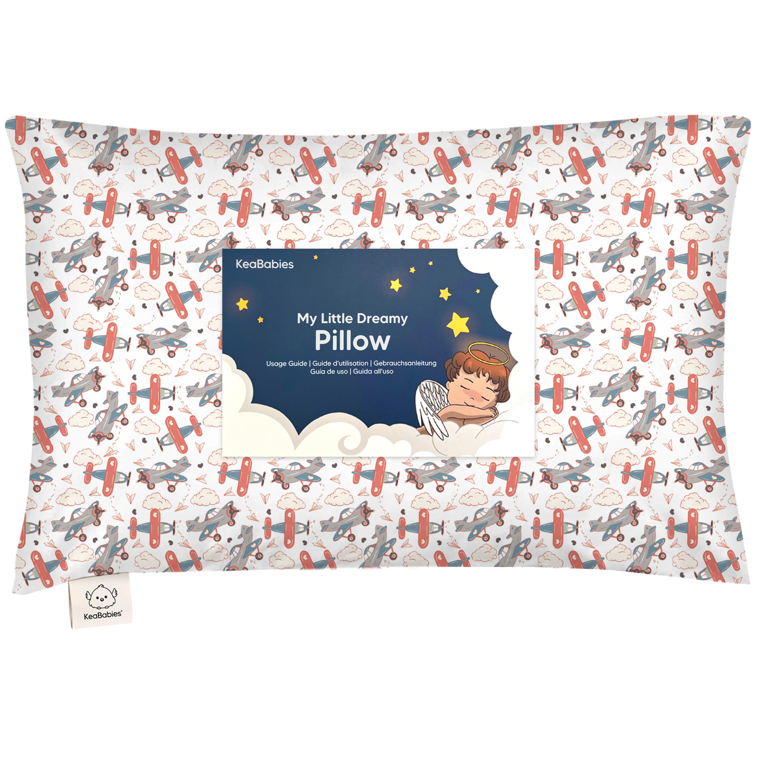 KeaBabies My Little Dreamy toddler pillow with aircraft cover for on-the-go neck support.