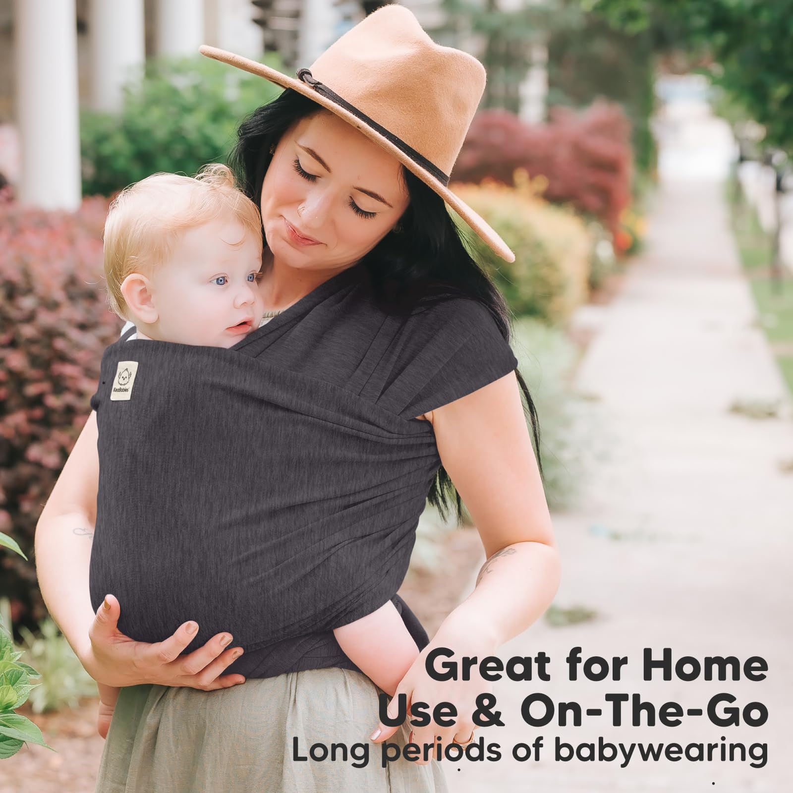 KeaBabies Mystic Gray Baby Wrap uses breathable fabric to keep both parent and baby comfy.