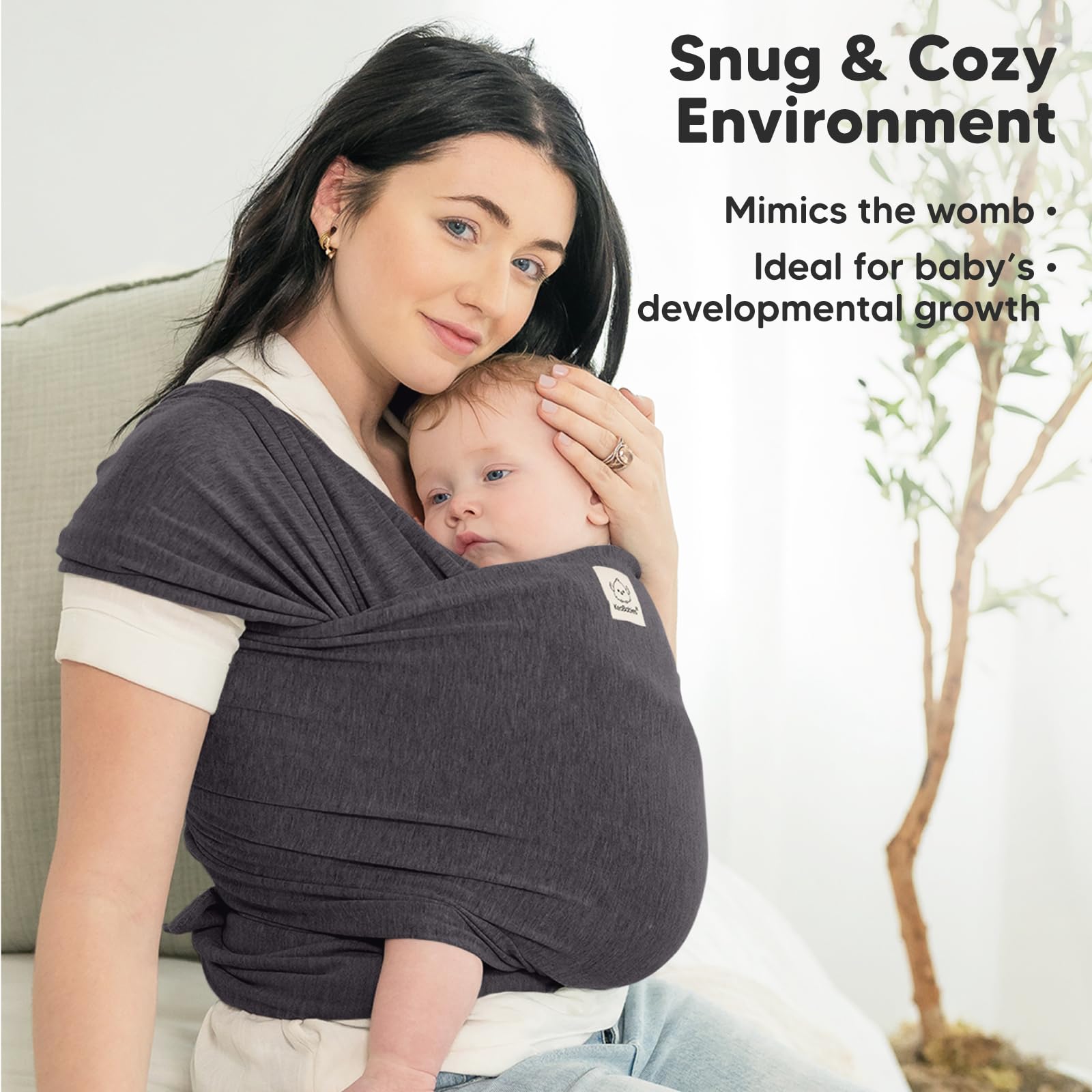 KeaBabies Mystic Gray Baby Wrap is easy to wear for quick, stress-free daily use.