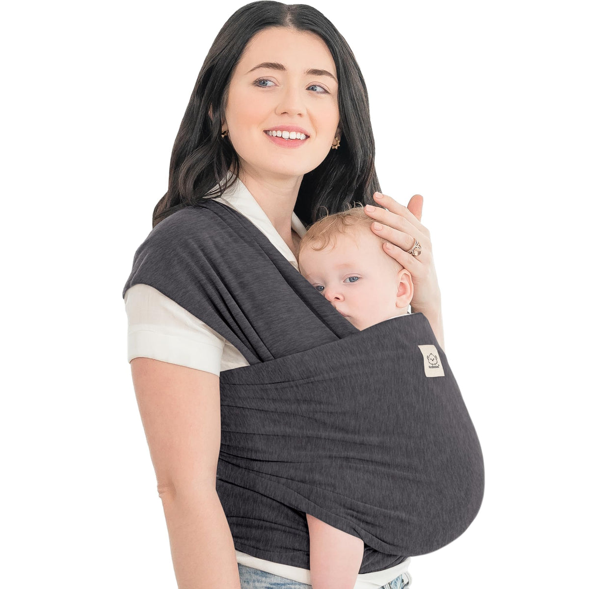 KeaBabies Mystic Gray Baby Wrap: front carry for secure, ergonomic support and bonding.