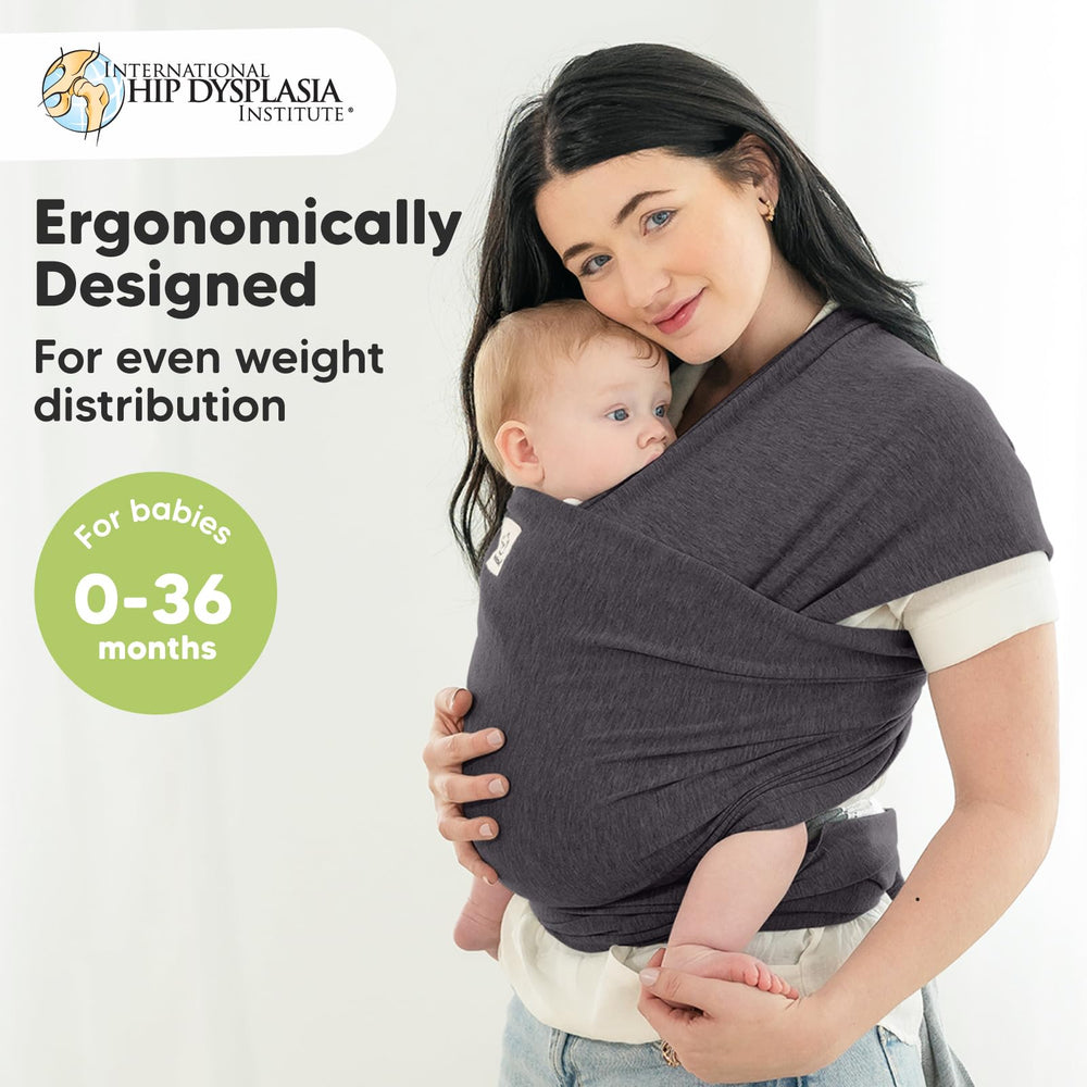 KeaBabies Mystic Gray Baby Wrap: hip carry for comfortable, hands-free mobility and closeness.
