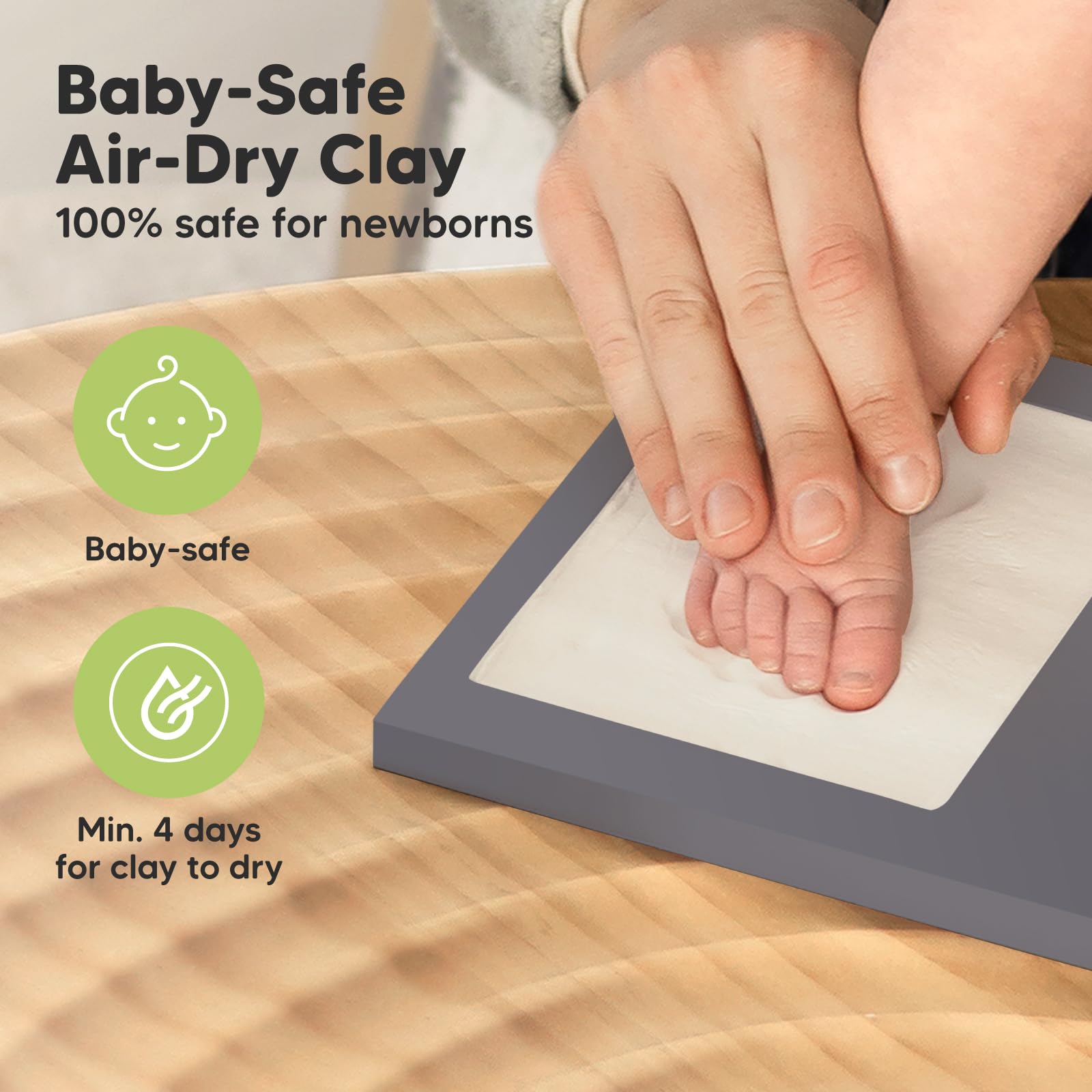 KeaBabies name and date printing kit to record newborn details accurately.