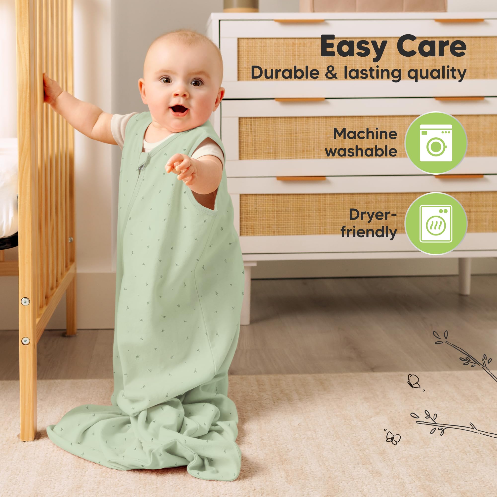 KeaBabies newborn to 6-12m sleep sack on a growing baby.