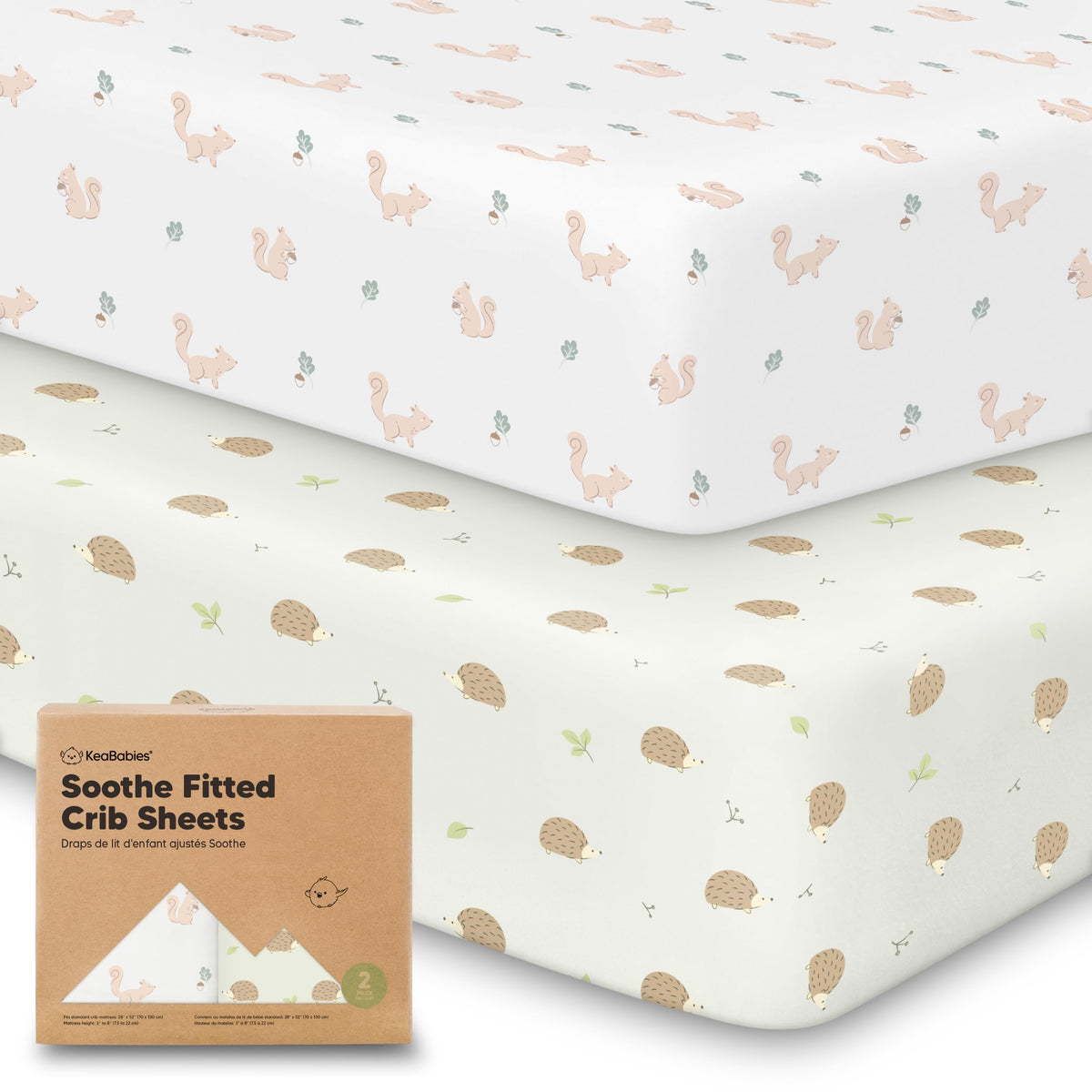 KeaBabies Nibbles crib sheet 2-pack fits standard crib mattresses securely.