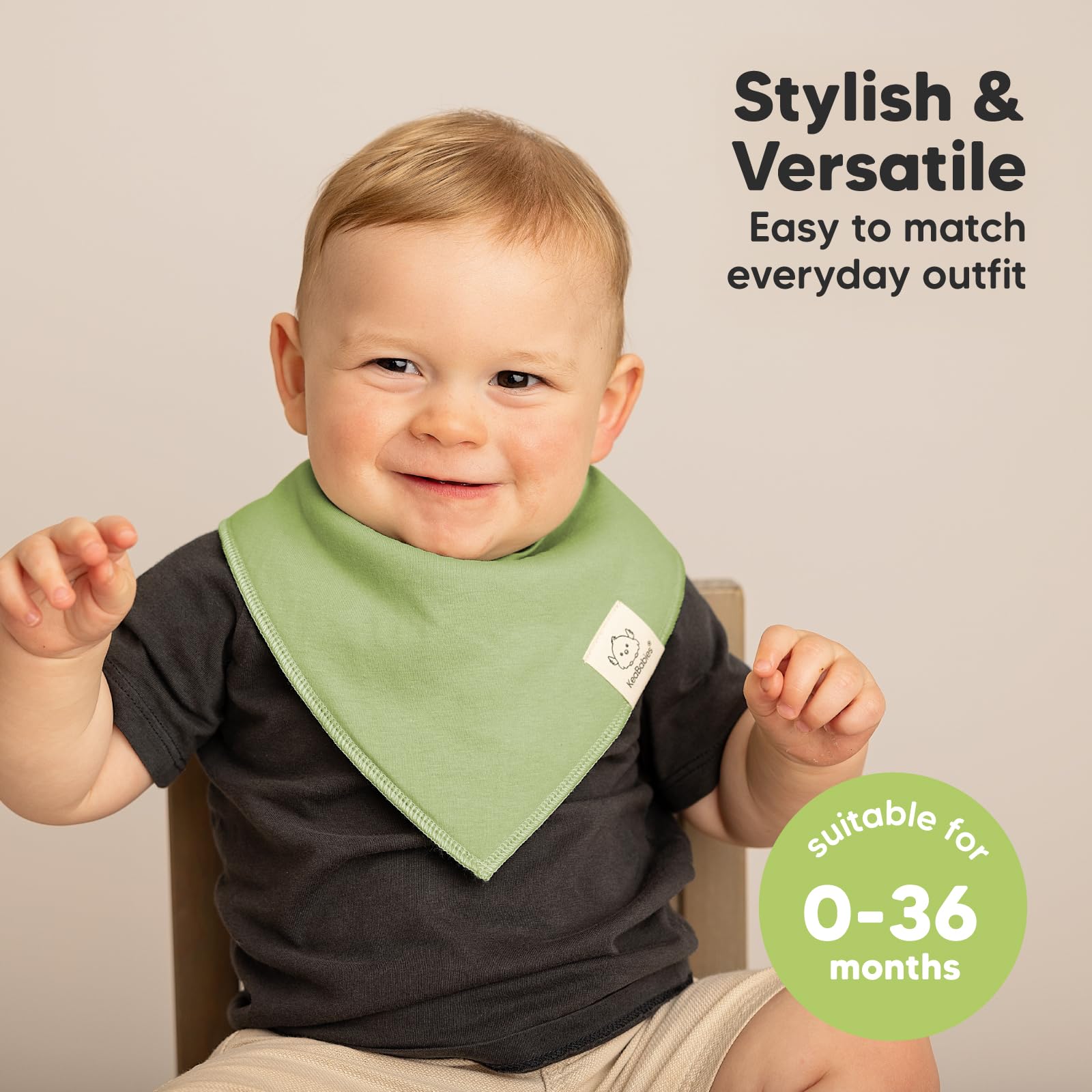 Nickel-free 3-stage snaps adapt as baby grows from newborn to 36 months