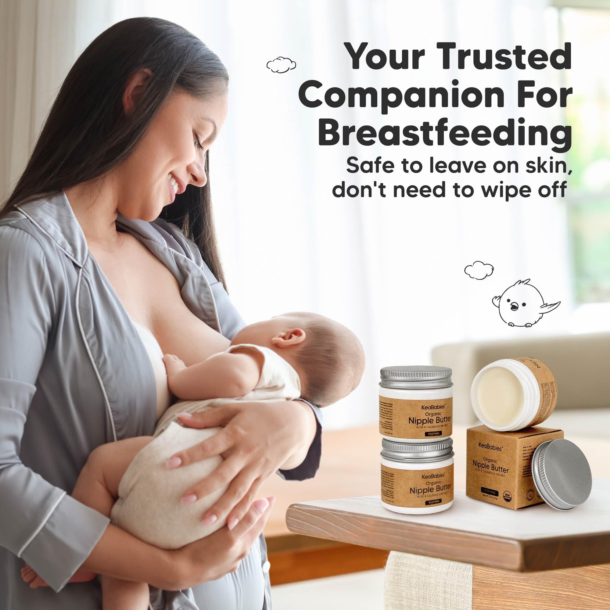 Easy to scoop KeaBabies nipple butter in a compact jar for on-the-go relief.