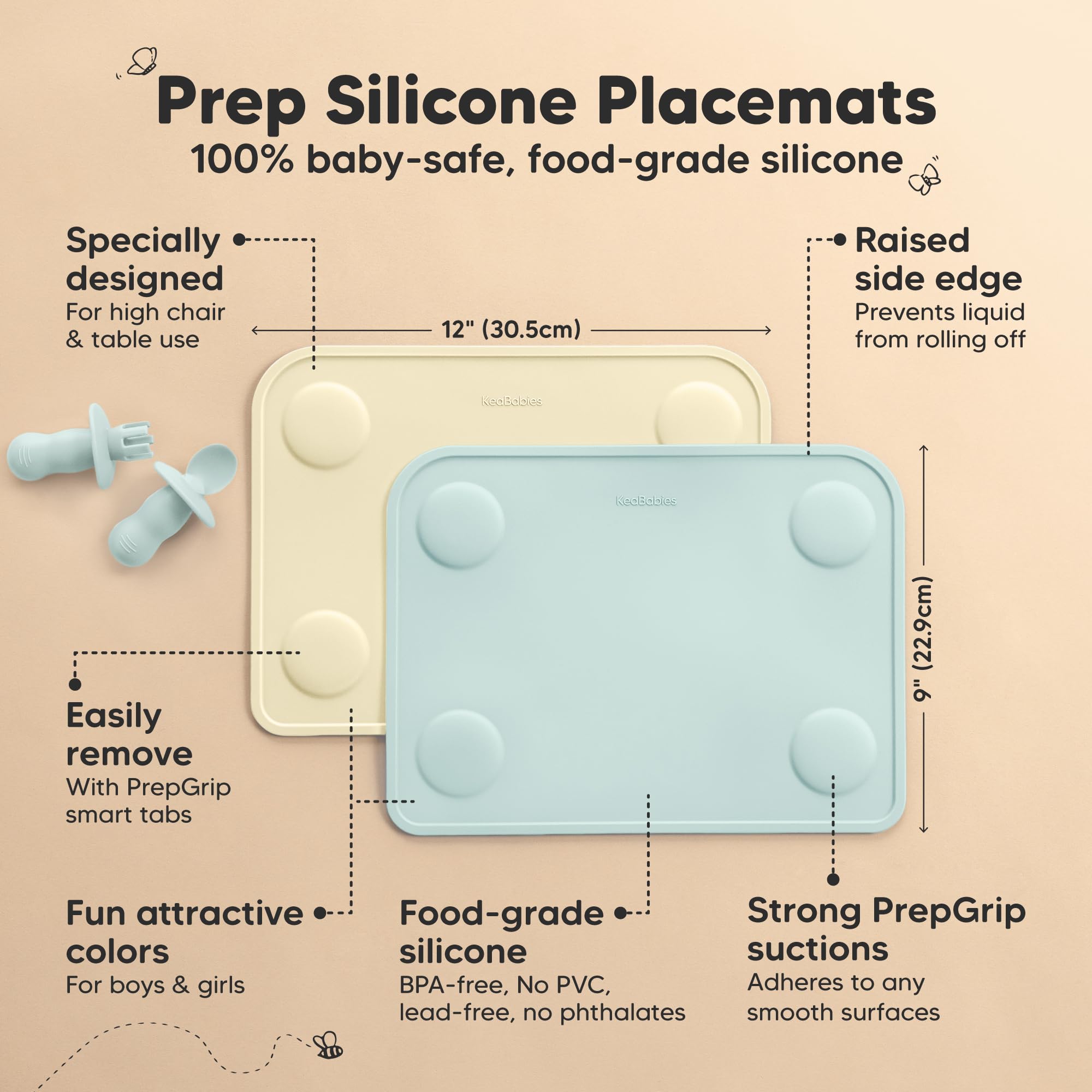 KeaBabies non-slip suction cups hold mats securely during toddler meals.