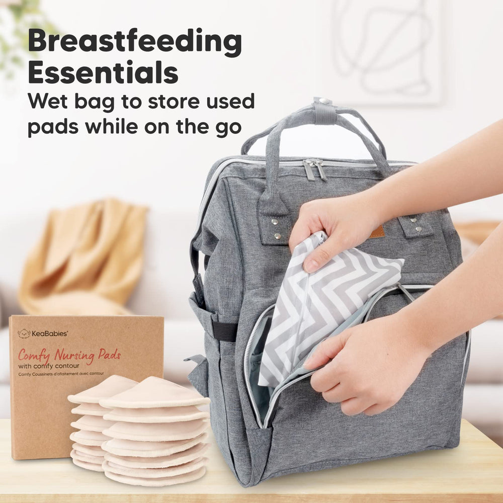 KeaBabies nursing pads shown under a nursing bra for discreet wear.