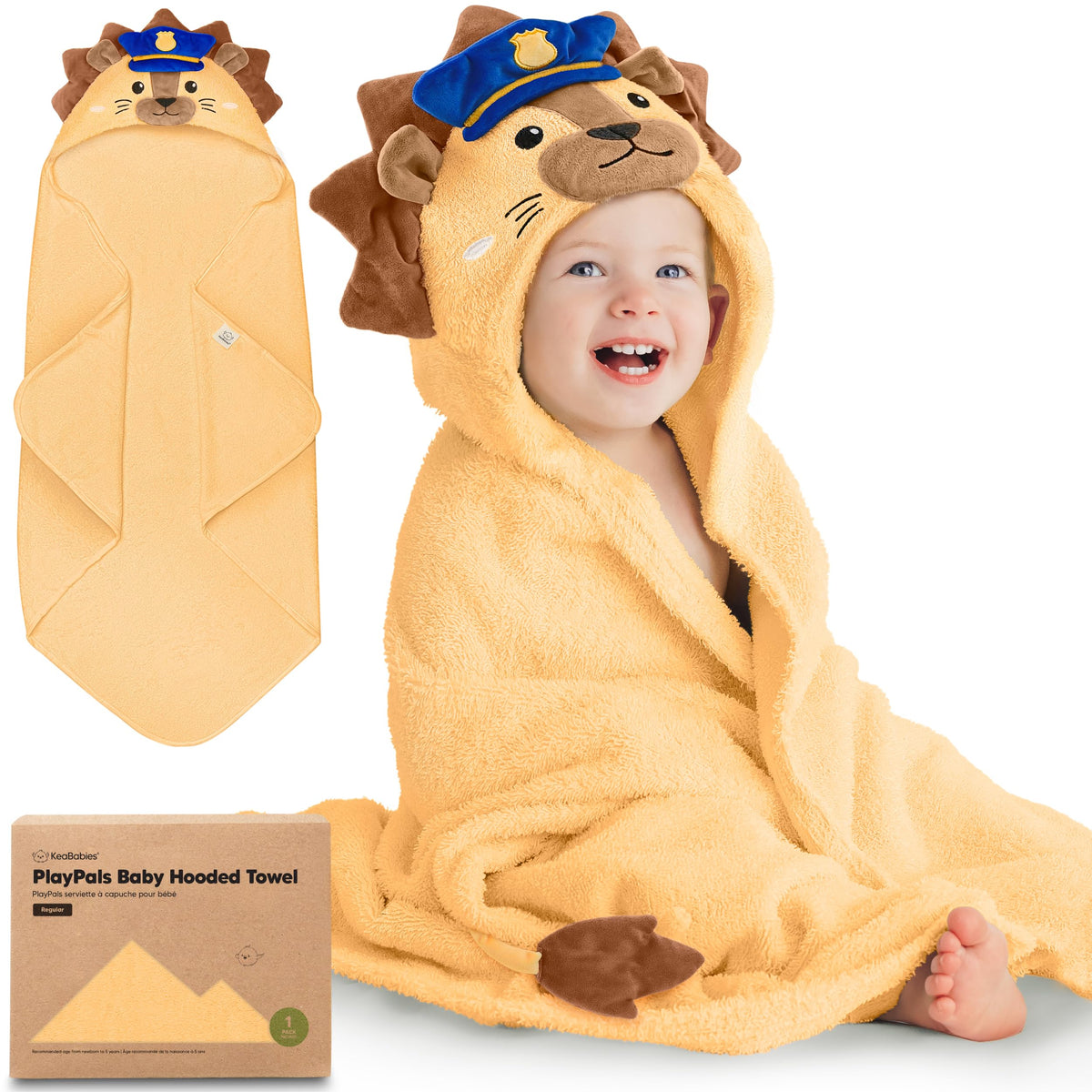 KeaBabies organic hooded towel Leo wraps newborns in soft warmth after baths