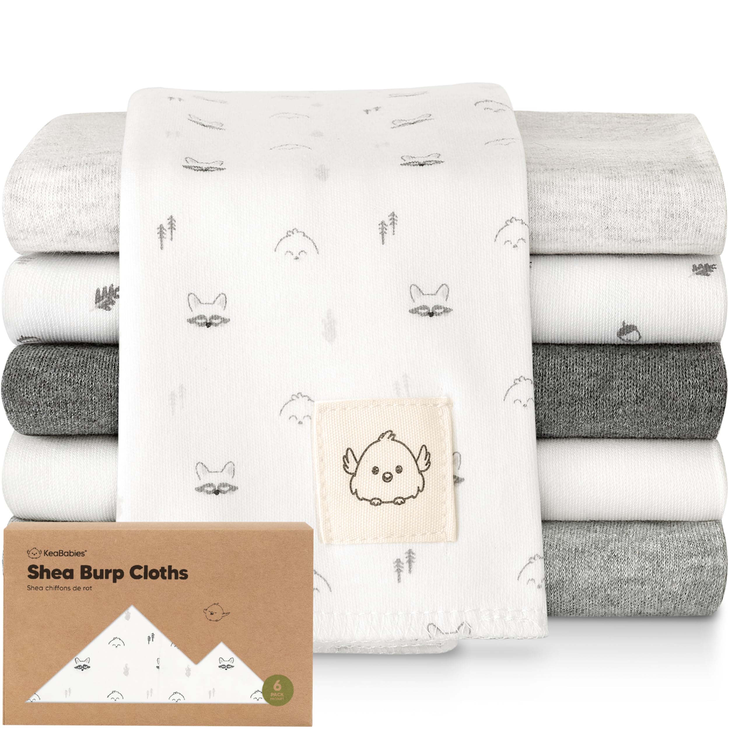 KeaBabies organic burp cloths, 20x12 size, ideal for comfortable burping.