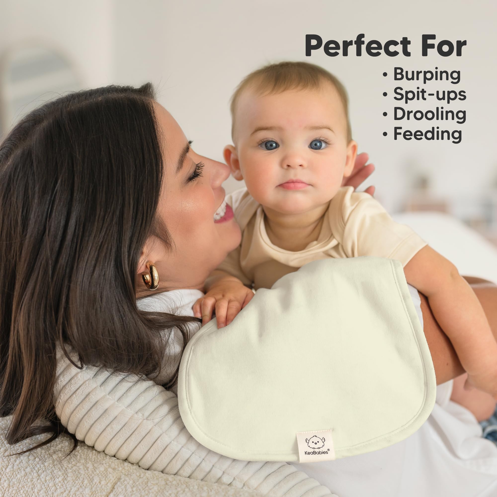 KeaBabies burp cloths measure 21 by 10 inches for wide coverage.
