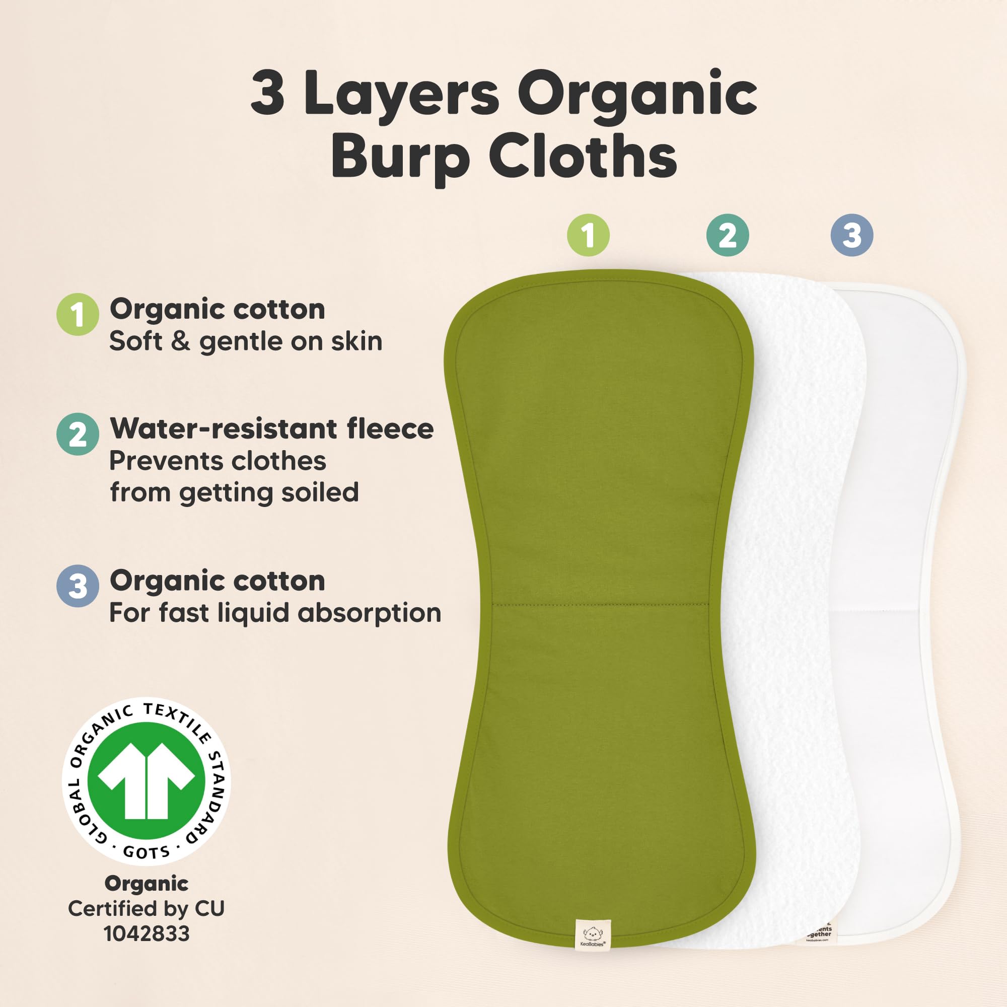 KeaBabies burp cloths measure 21 by 10 inches for wide protection.