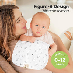Figure-8 shoulder coverage design on KeaBabies burp cloths prevents slipping during feeds