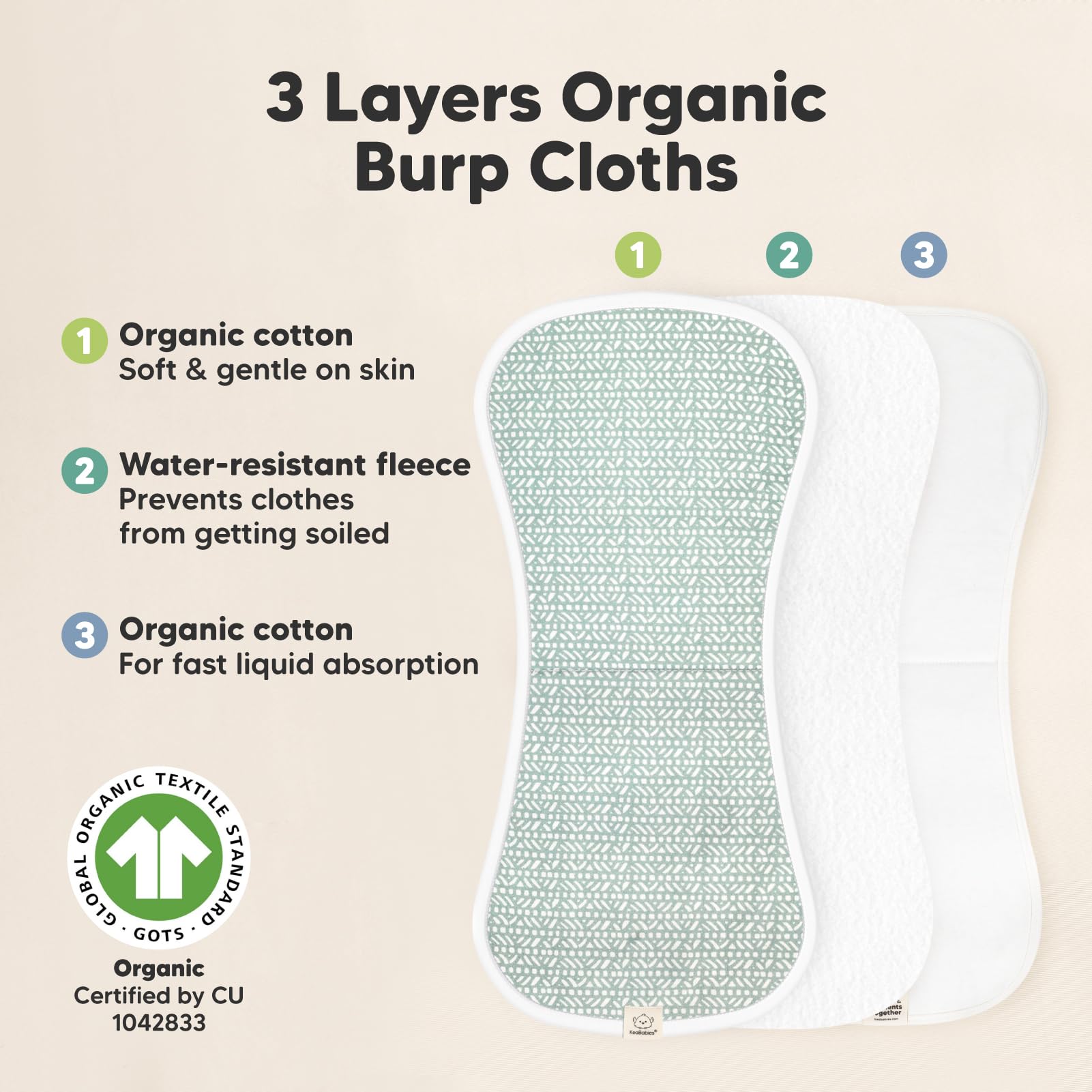 Soft plush cotton texture of KeaBabies burp cloths for sensitive skin