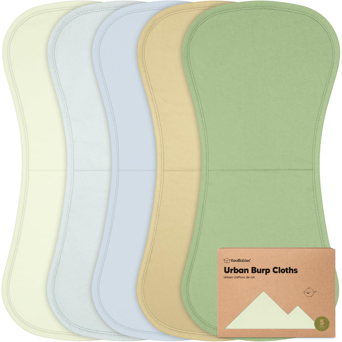 KeaBabies organic burp cloths 5-pack for convenient feeding sessions and cleanups.
