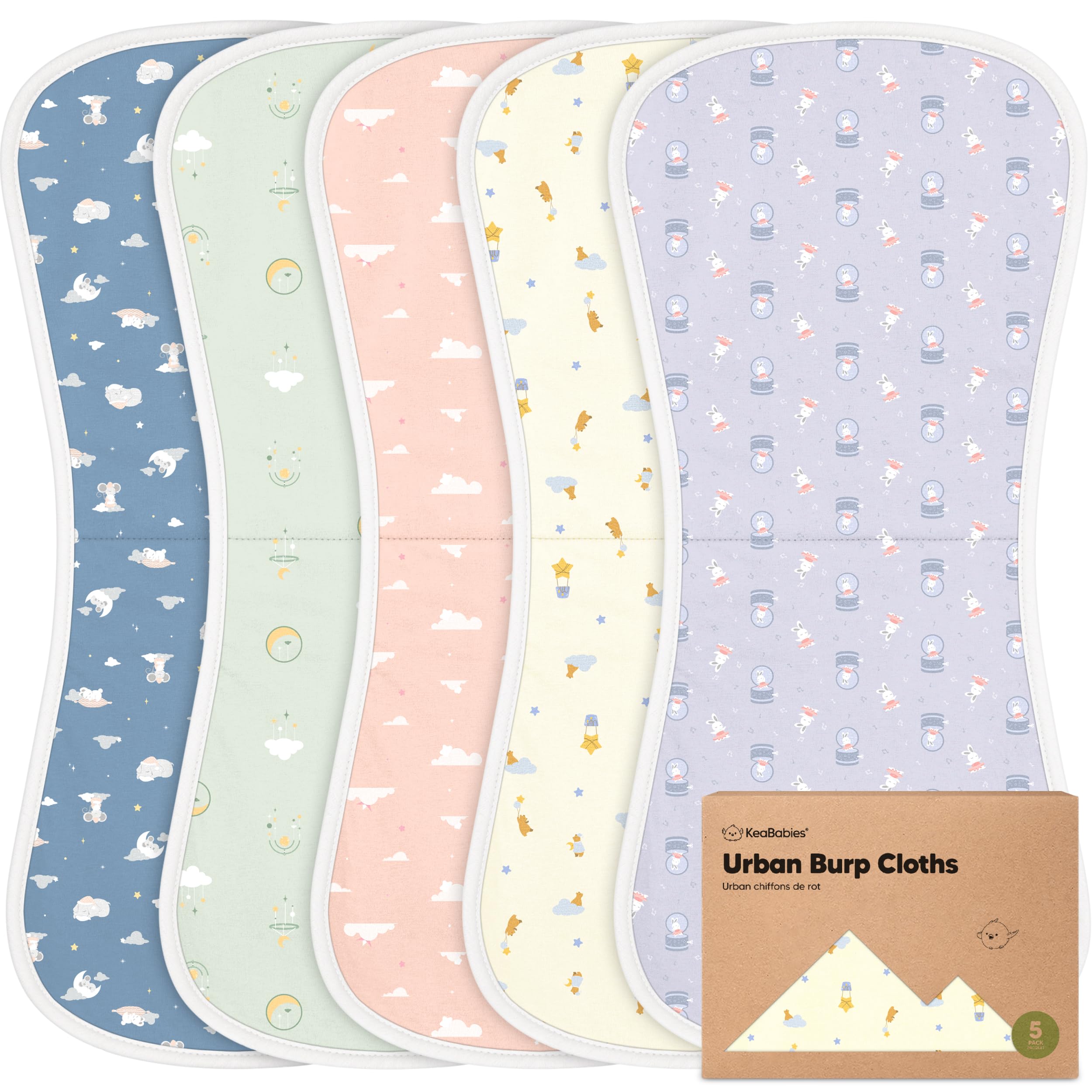KeaBabies Organic Burp Cloths 5-pack for everyday newborn mess coverage and convenience.