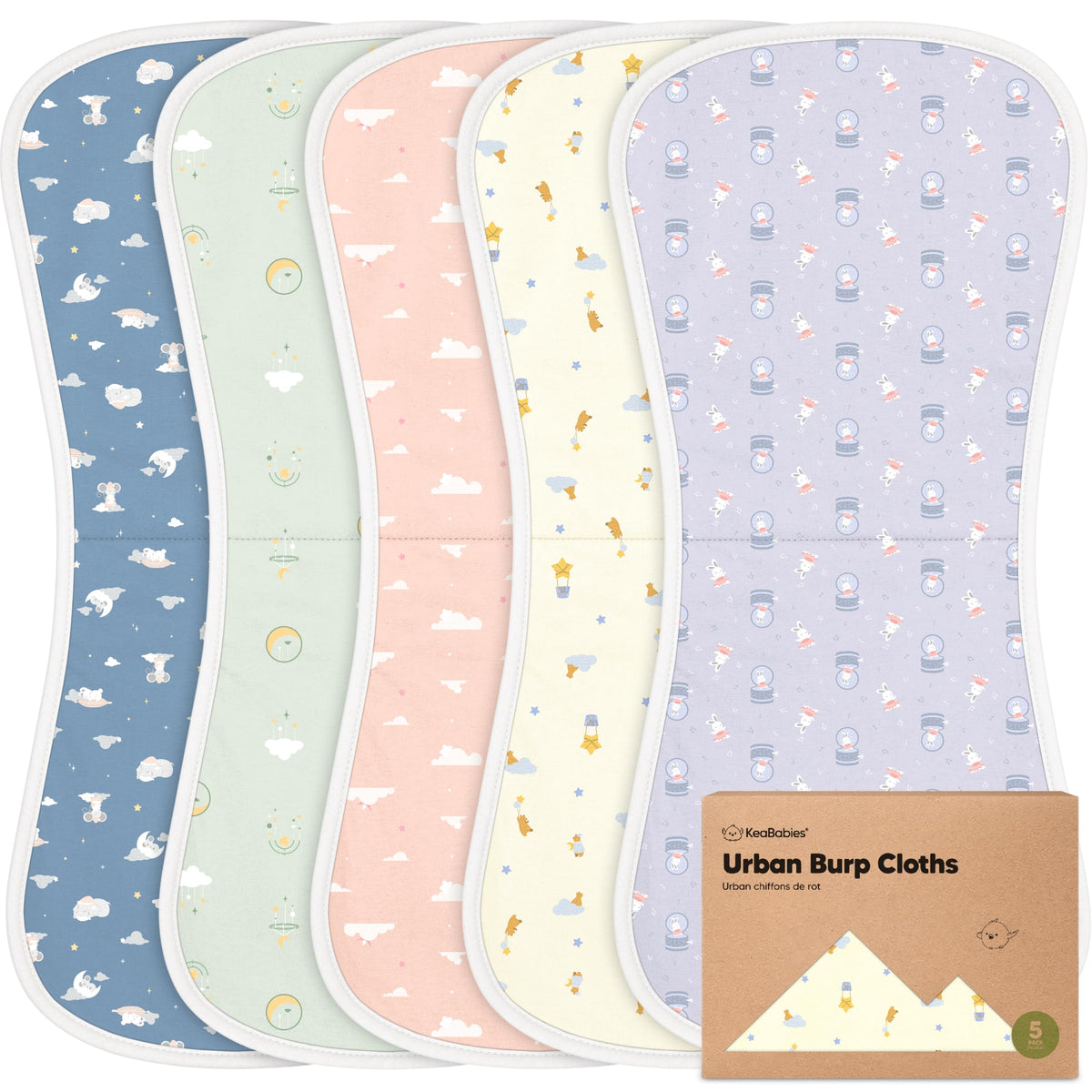 KeaBabies Organic Burp Cloths 5-pack for everyday newborn mess coverage and convenience.