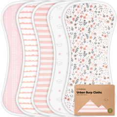 KeaBabies Organic Burp Cloths 5-Pack with figure-8 coverage protects shoulders.