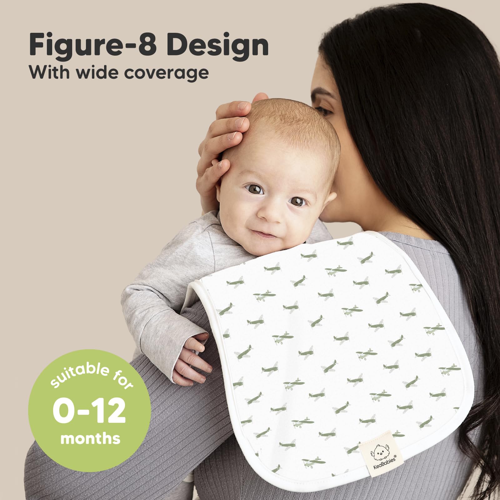 KeaBabies burp cloths feature figure-8 design to prevent slipping