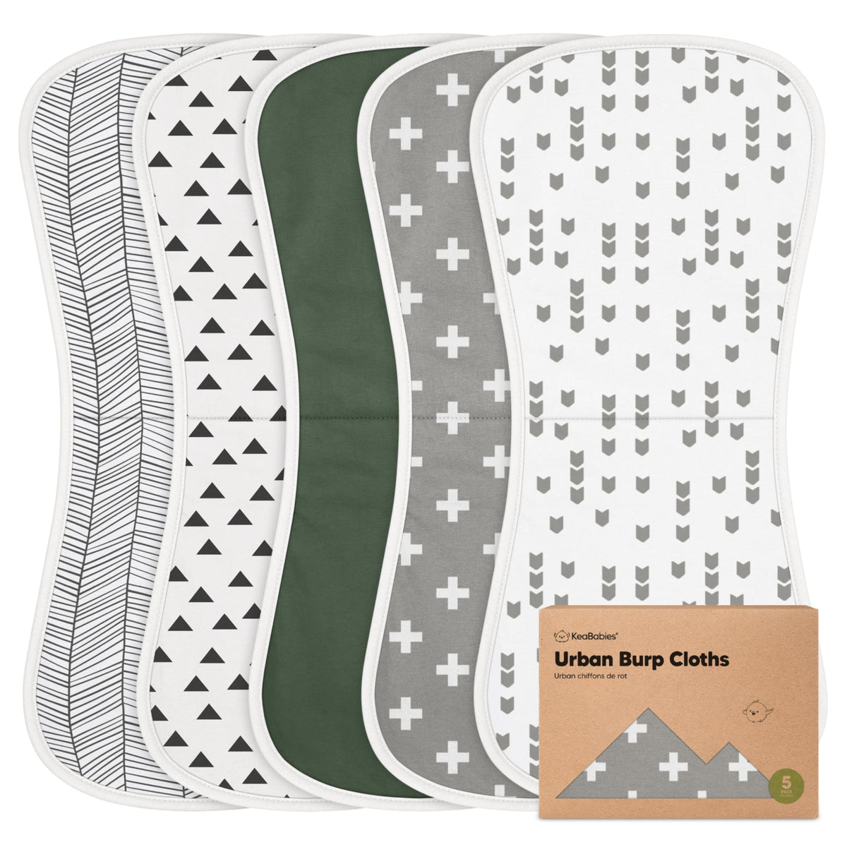 KeaBabies organic burp cloths pack shot, ideal for everyday baby care.