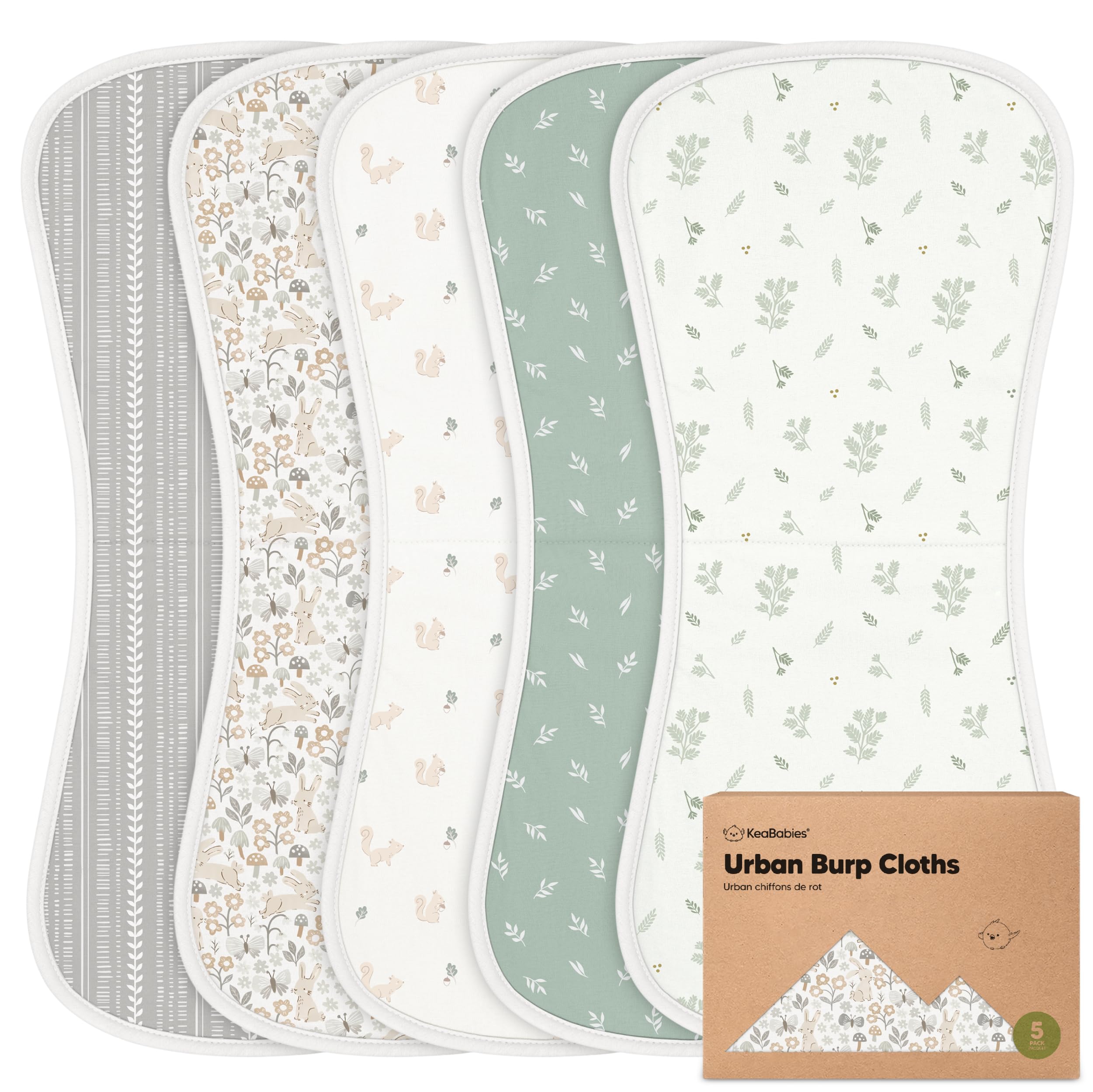 KeaBabies Organic Burp Cloths 5-pack, absorbent protection for spills and messes.