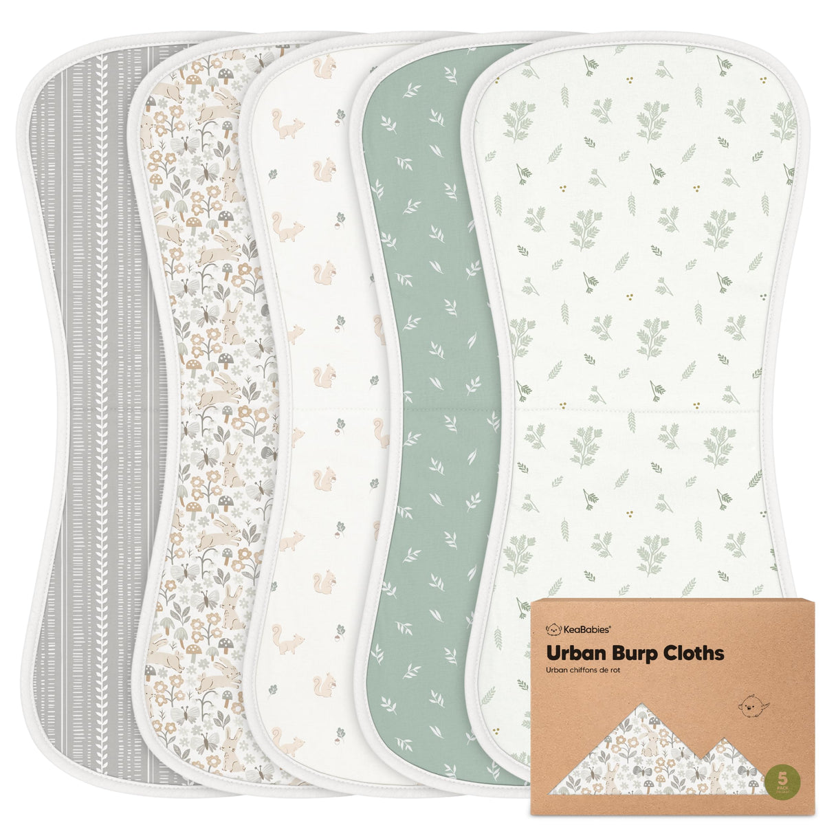 KeaBabies Organic Burp Cloths 5-pack, absorbent protection for spills and messes.