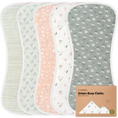 KeaBabies Organic Burp Cloths 5-pack with soft fabric for gentle skin care.