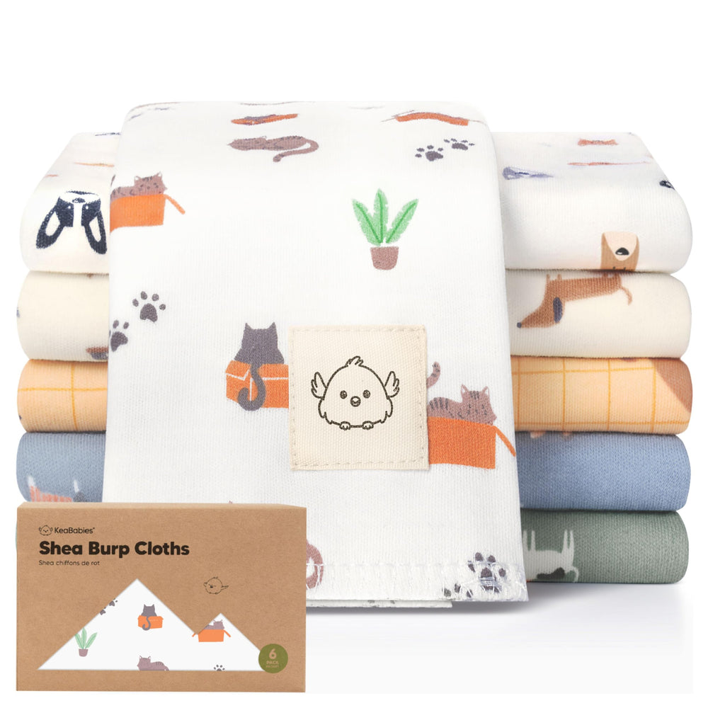 KeaBabies six-pack burp cloths, neatly packaged and ready for gifting.