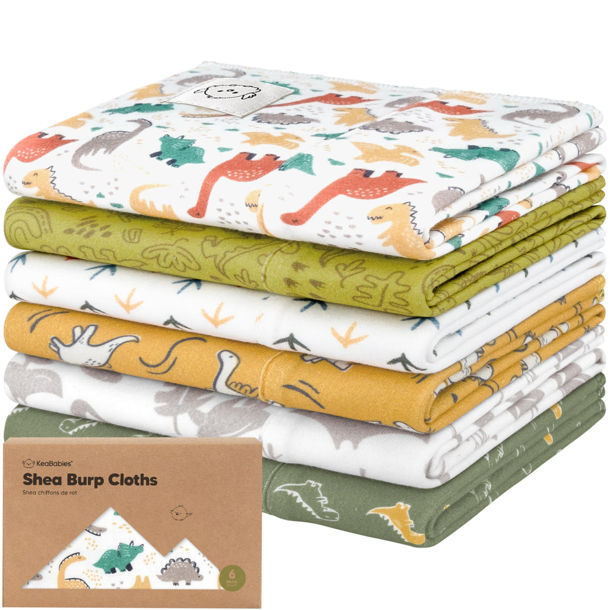 KeaBabies organic burp cloths 6-pack on changing table, ultra-soft and absorbent.