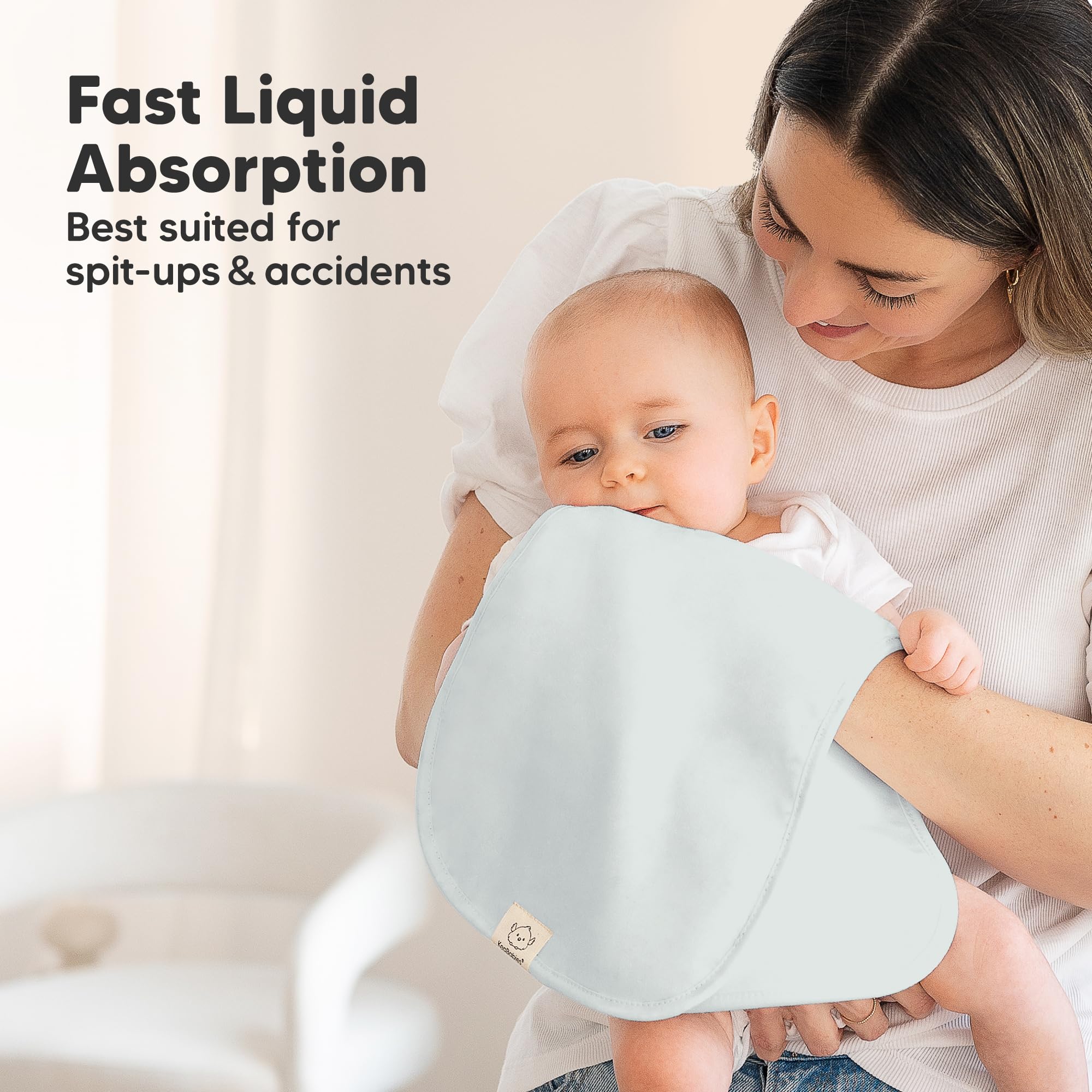 KeaBabies GOTS-certified organic cotton burp cloths ensure safe, sustainable materials.