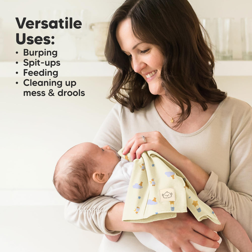 KeaBabies burp cloths in a baby feeding scene, skin-friendly use