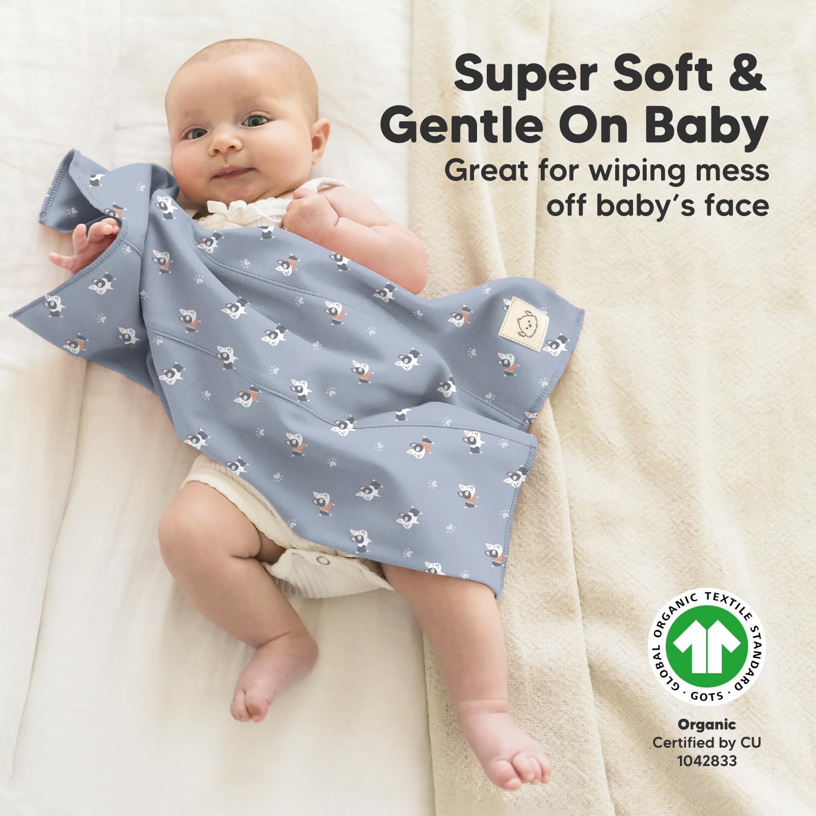 Travel-ready folded burp cloth fits compactly in a diaper bag.