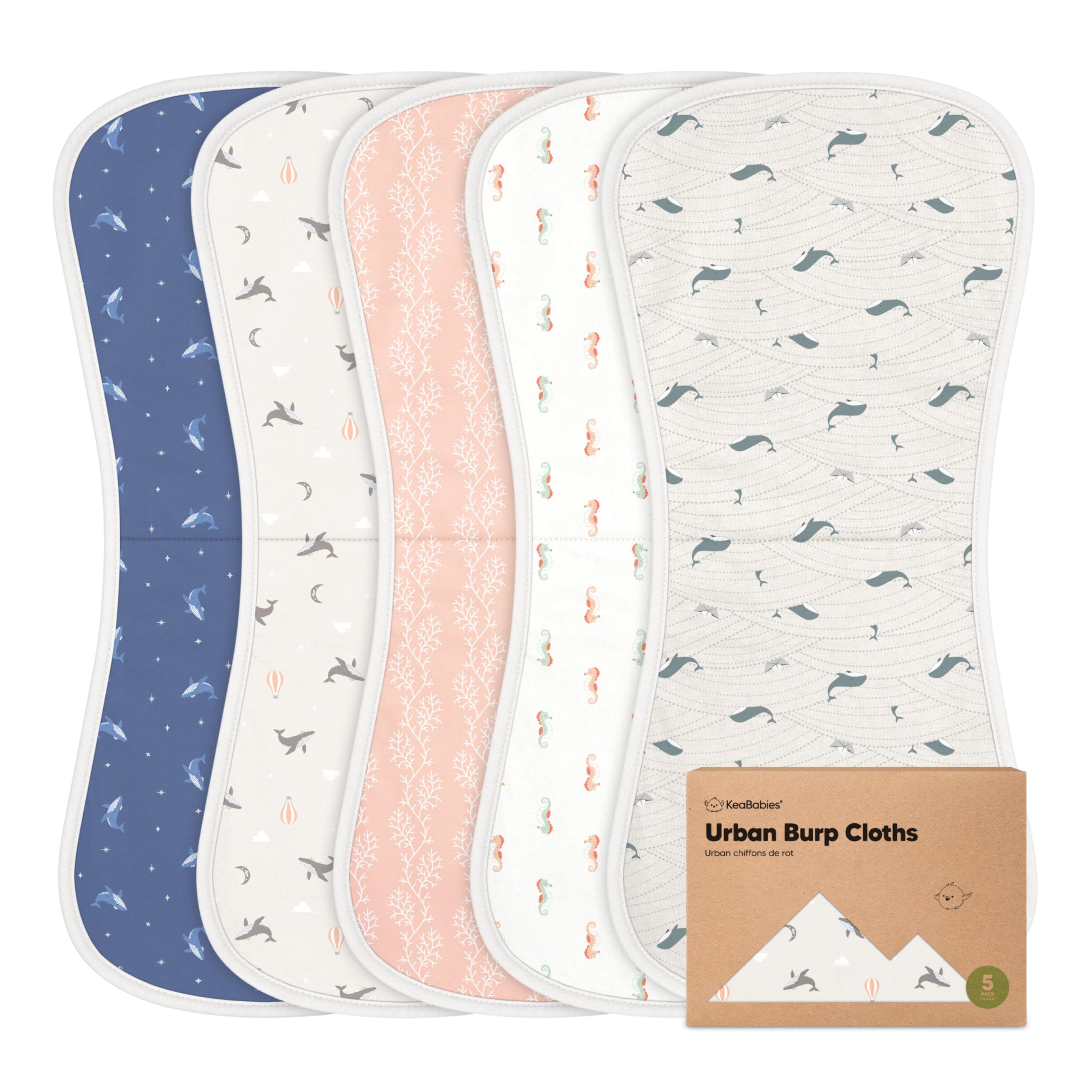 KeaBabies Organic Burp Cloths 5-pack figure-8 coverage keeps cloth on shoulder.