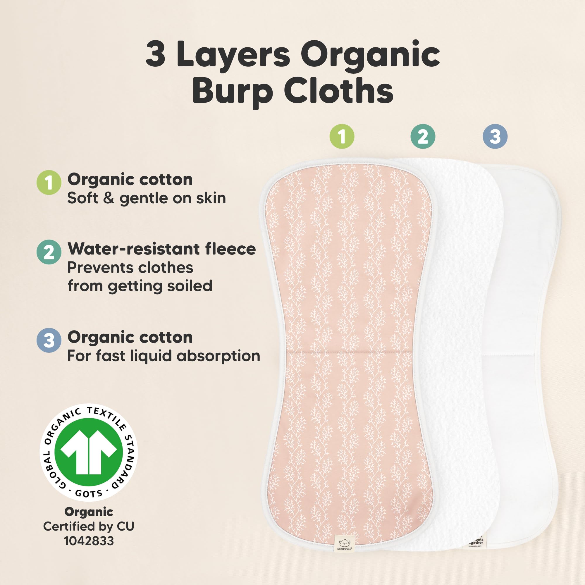 KeaBabies Organic Burp Cloths soft plush cotton for sensitive skin.