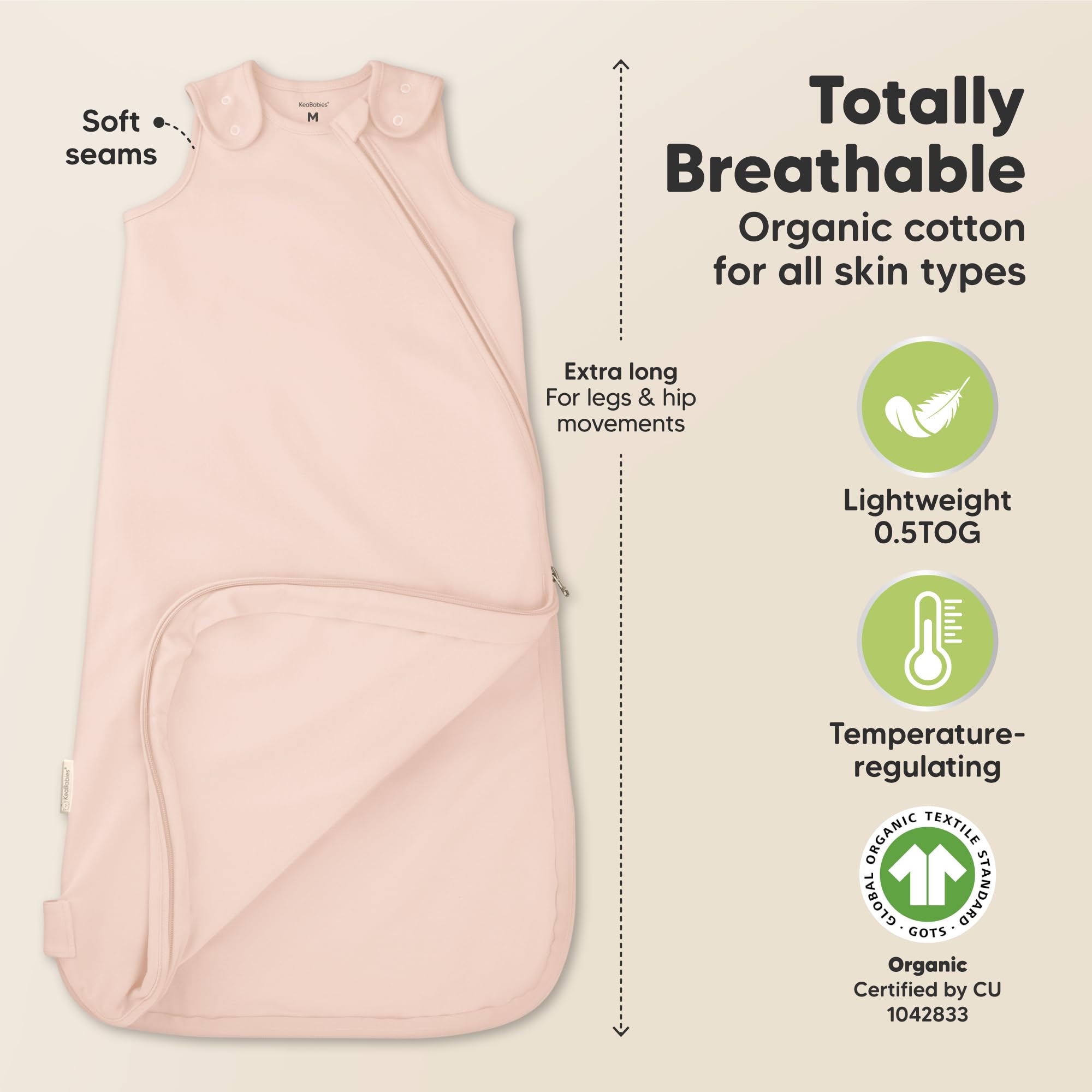 KeaBabies 0.5 TOG organic cotton close-up with label details