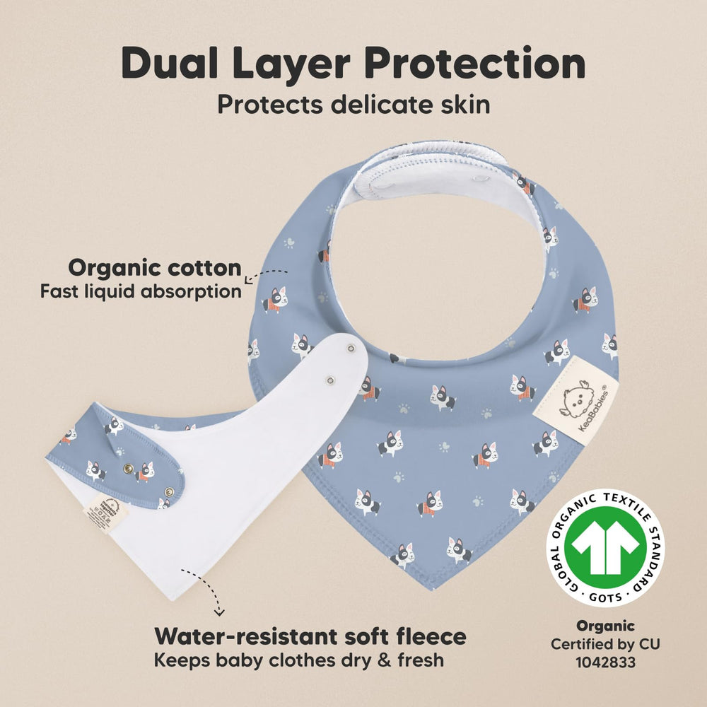 KeaBabies organic cotton bandana bib close-up; ultra-soft for delicate baby skin.