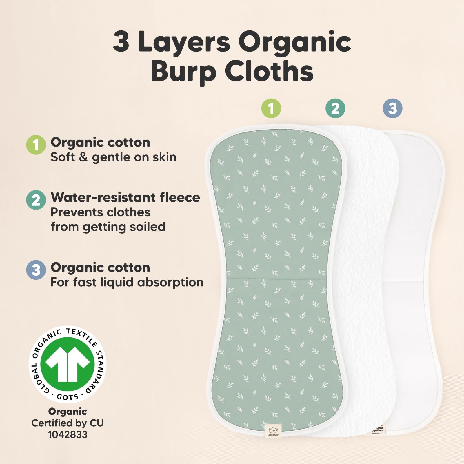 KeaBabies Soft Plush Organic Cotton Burp Cloths gentle on baby's skin.