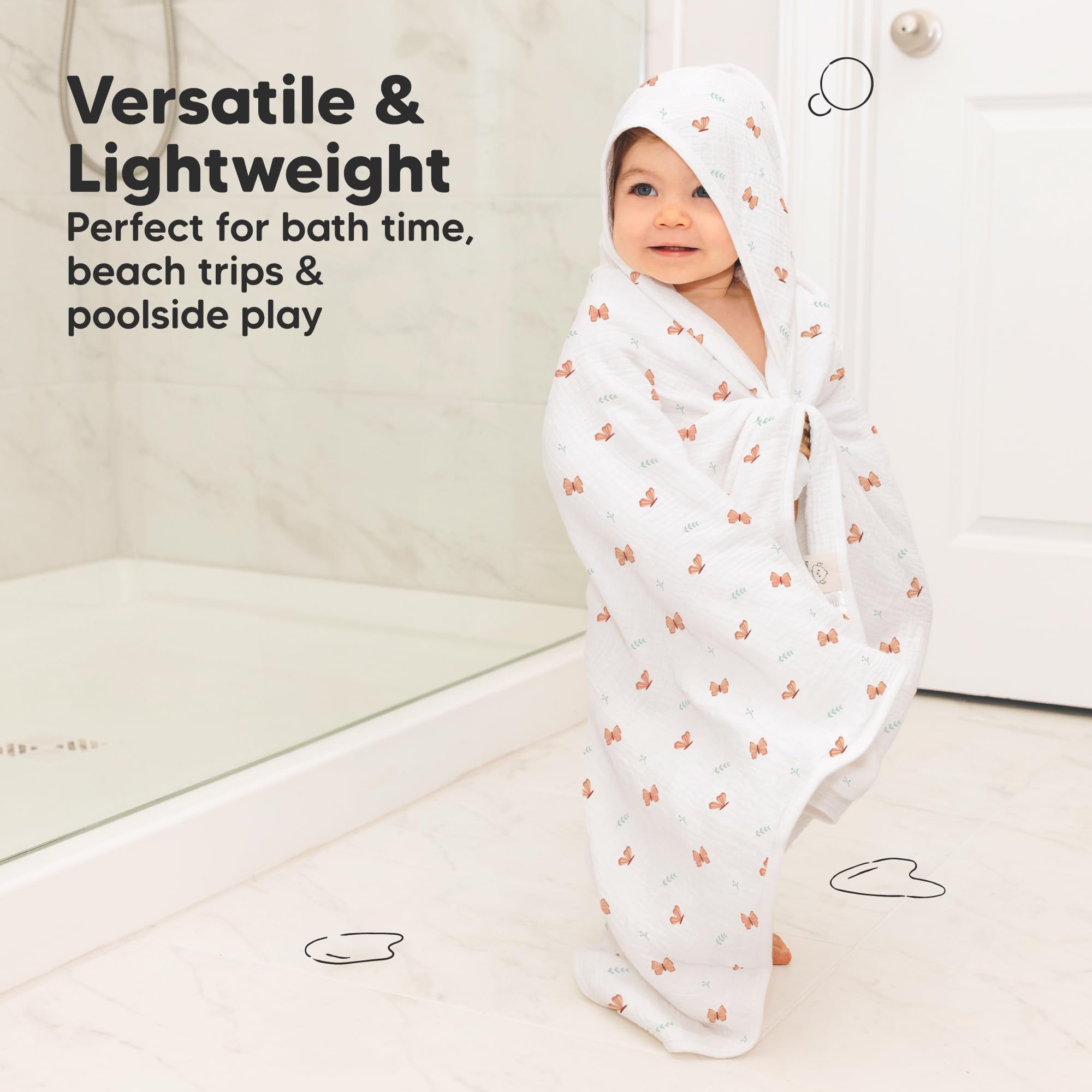 KeaBabies Organic-cotton hooded towel ready for everyday bath time.