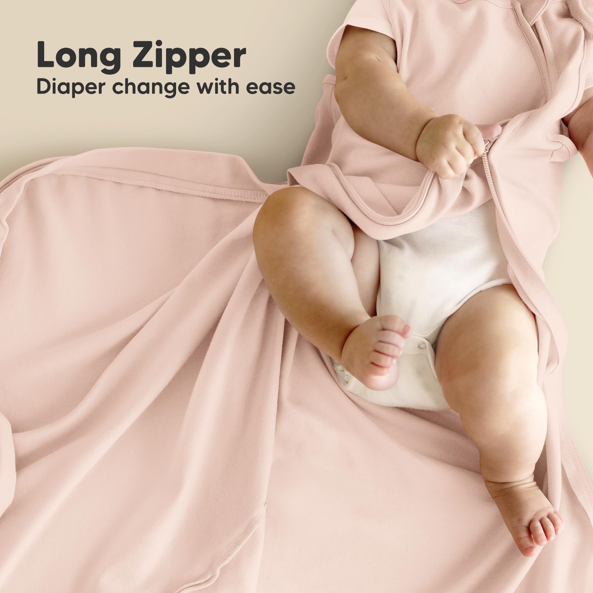 KeaBabies Organic Cotton Mist Rose sleep sack fabric close-up emphasizes breathable weave