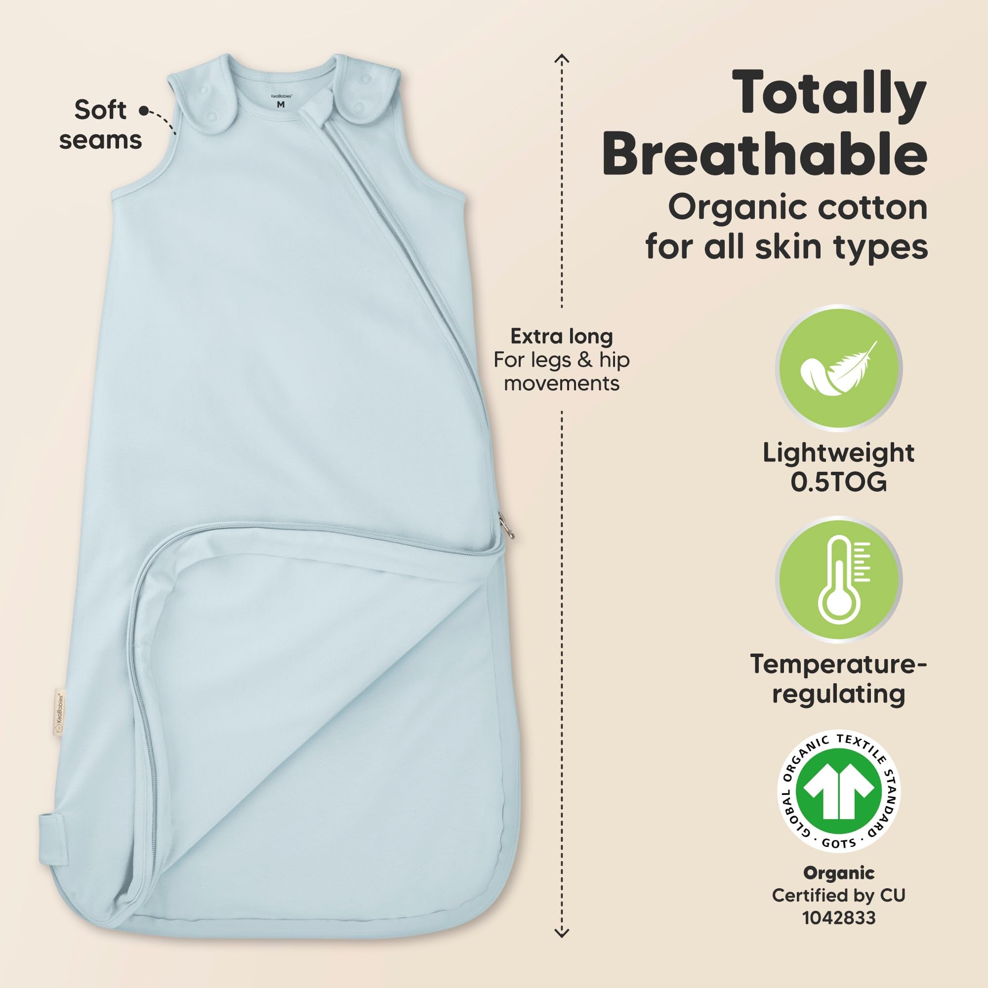 KeaBabies organic cotton sleep sack is soft, breathable, and year-round suitable.