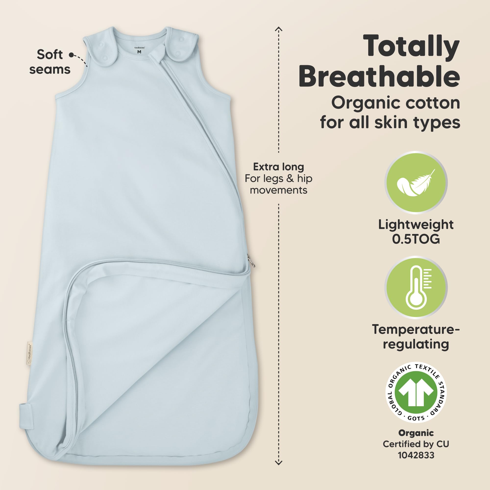 KeaBabies organic cotton sleep sack, soft fabric gentle on skin