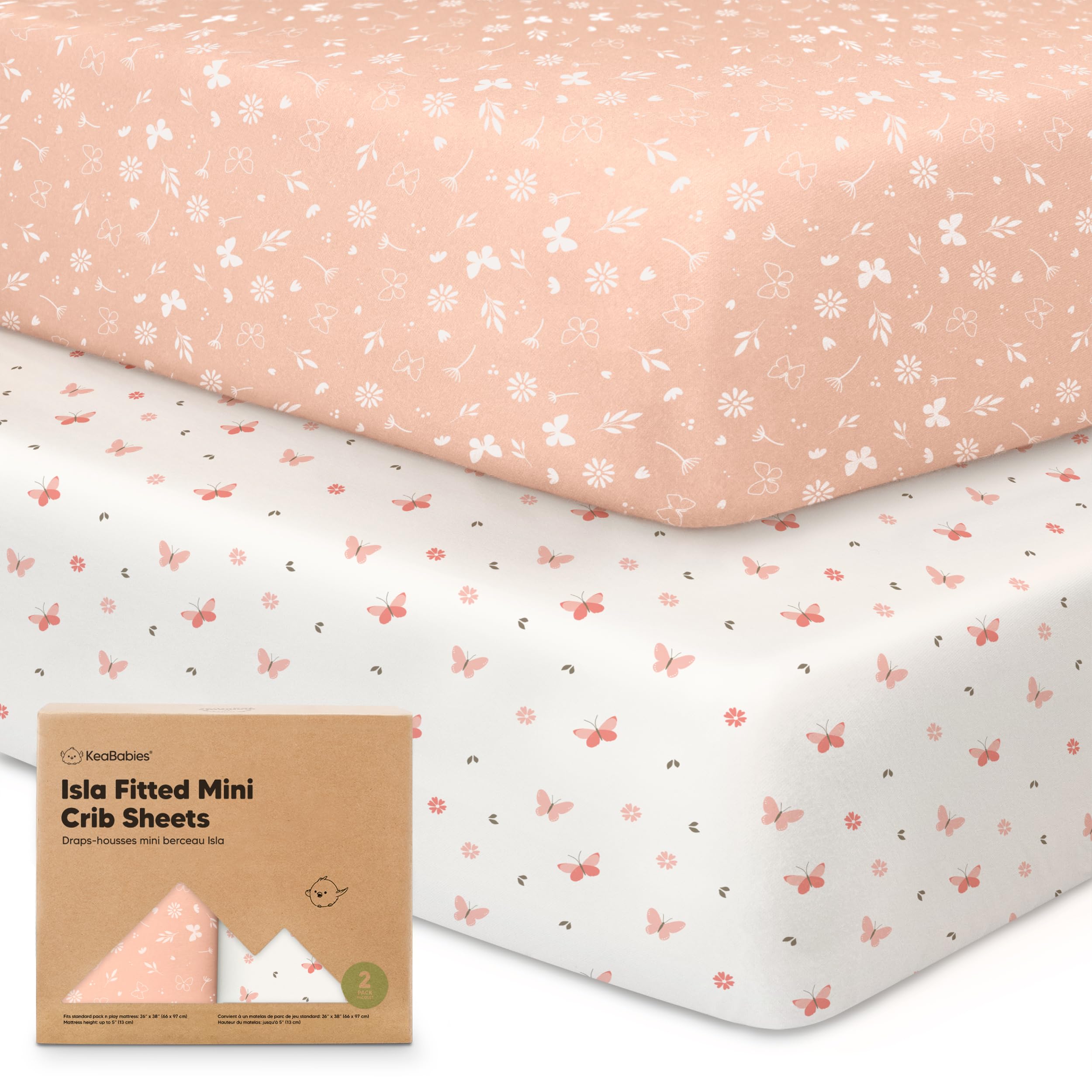 KeaBabies pack-n-play-sheets-2pack: two fitted sheets for portable play yards with secure fit.