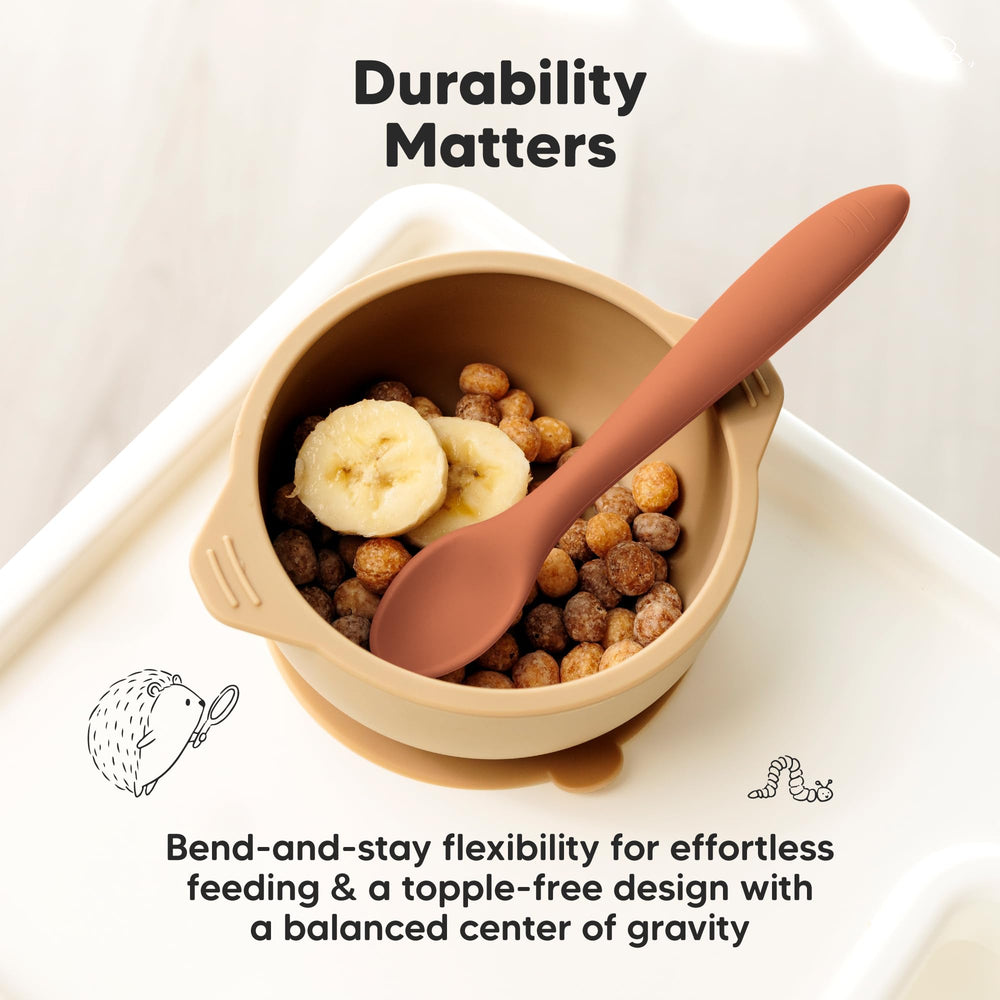 KeaBabies spoons pair well with prep bowls and plates for BLW meals.