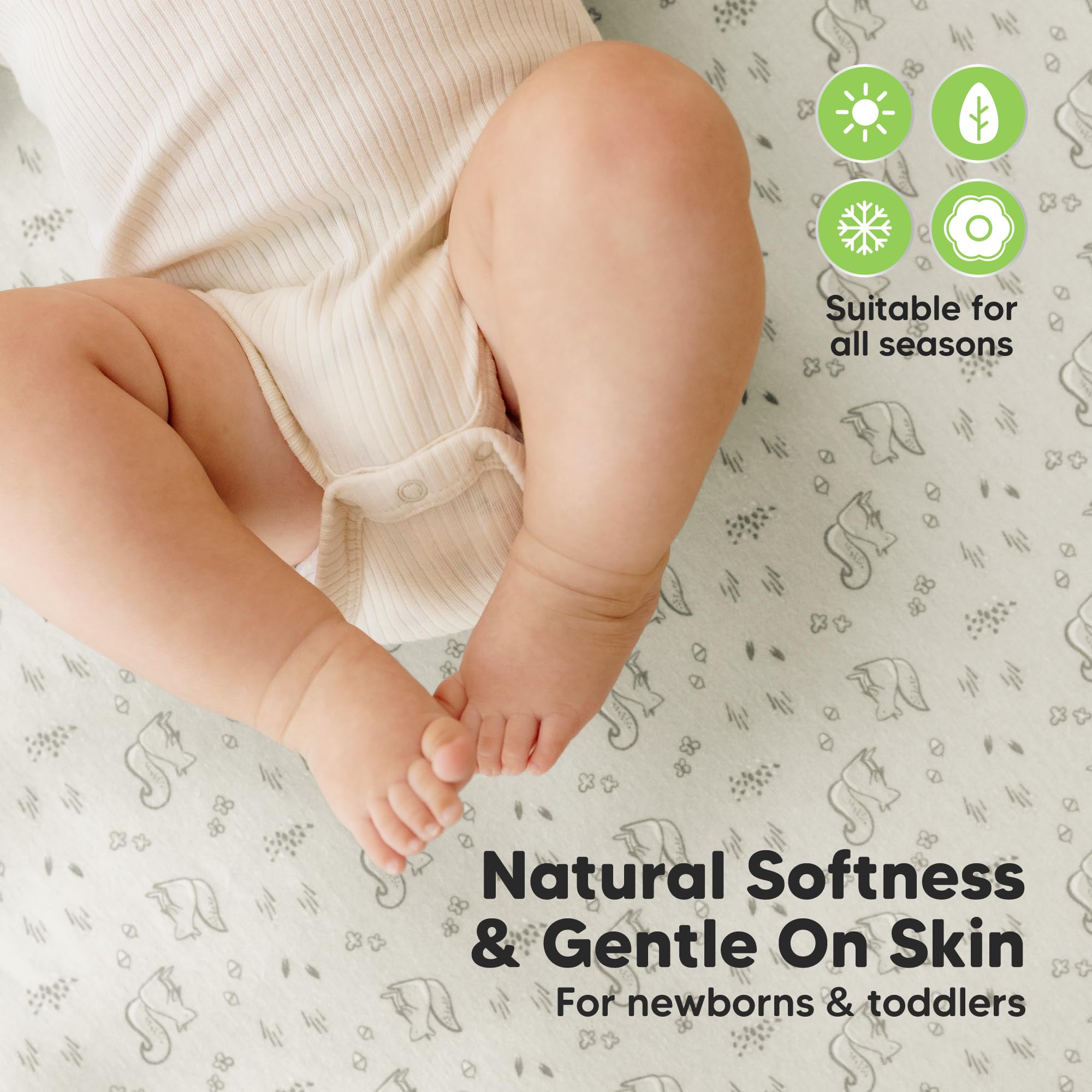 KeaBabies Pine Grove fits standard 52x28 crib mattresses for secure sleep setup.