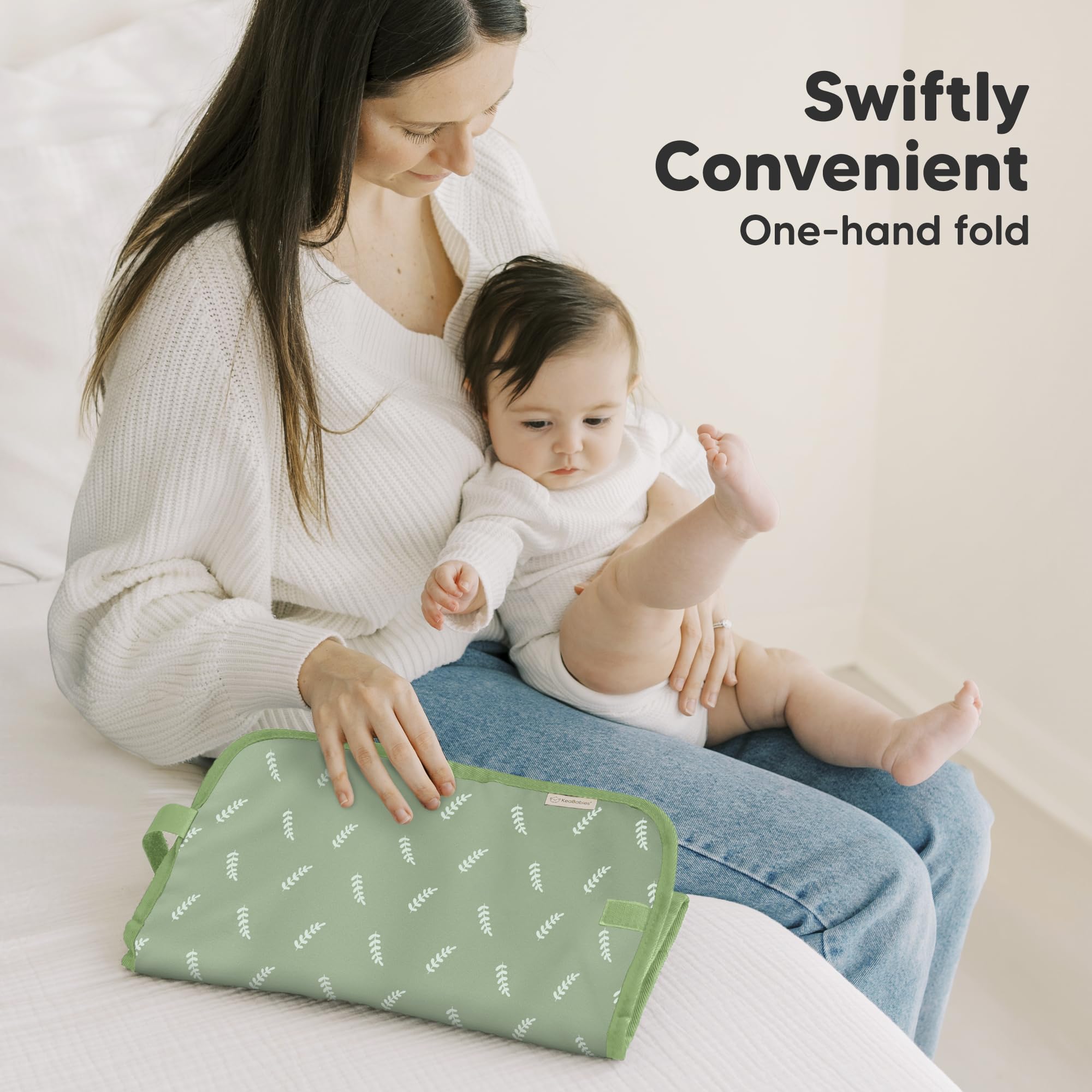 KeaBabies portable pad fits in a diaper bag for travel