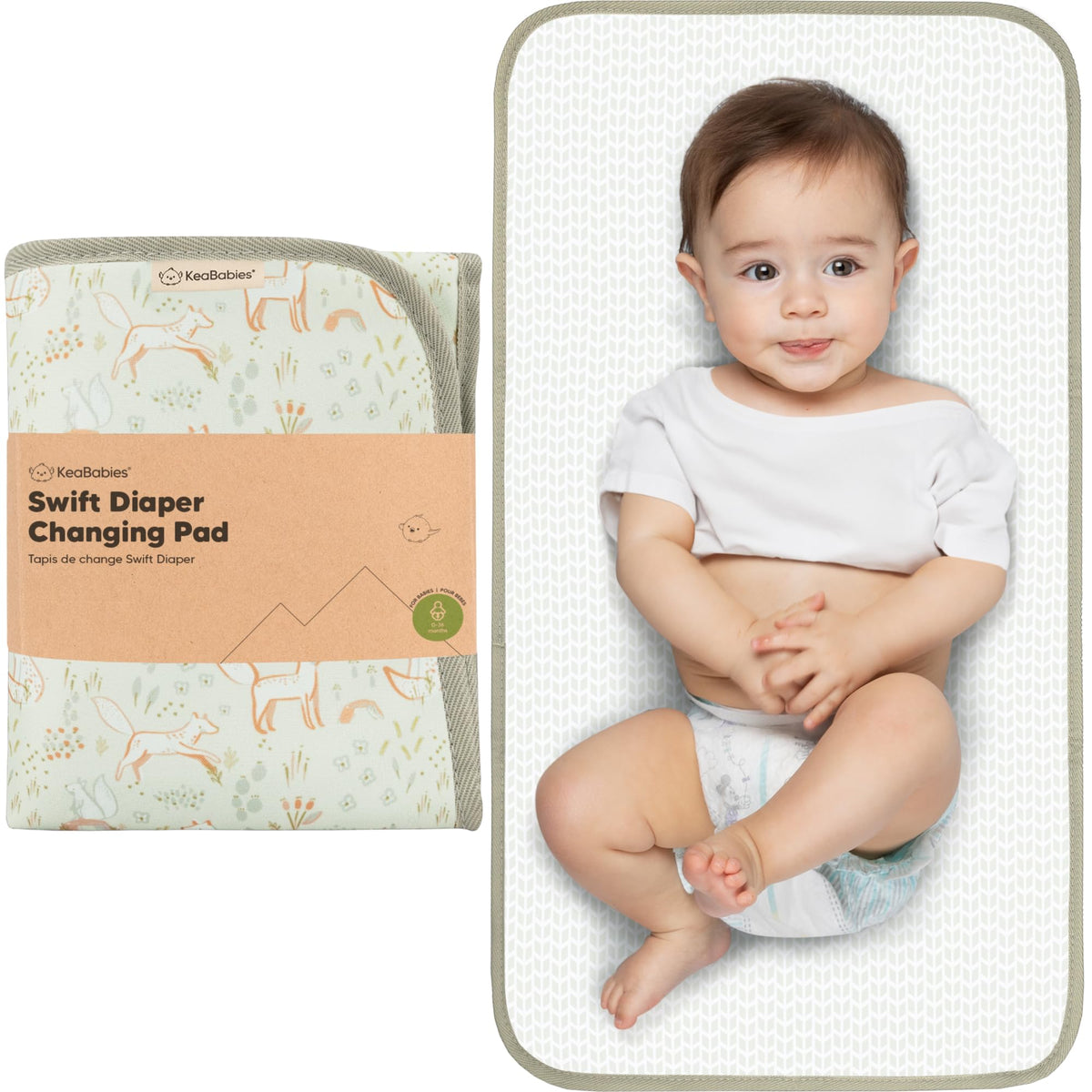 KeaBabies portable changing pad open, showing large changing area for comfortable diaper changes.