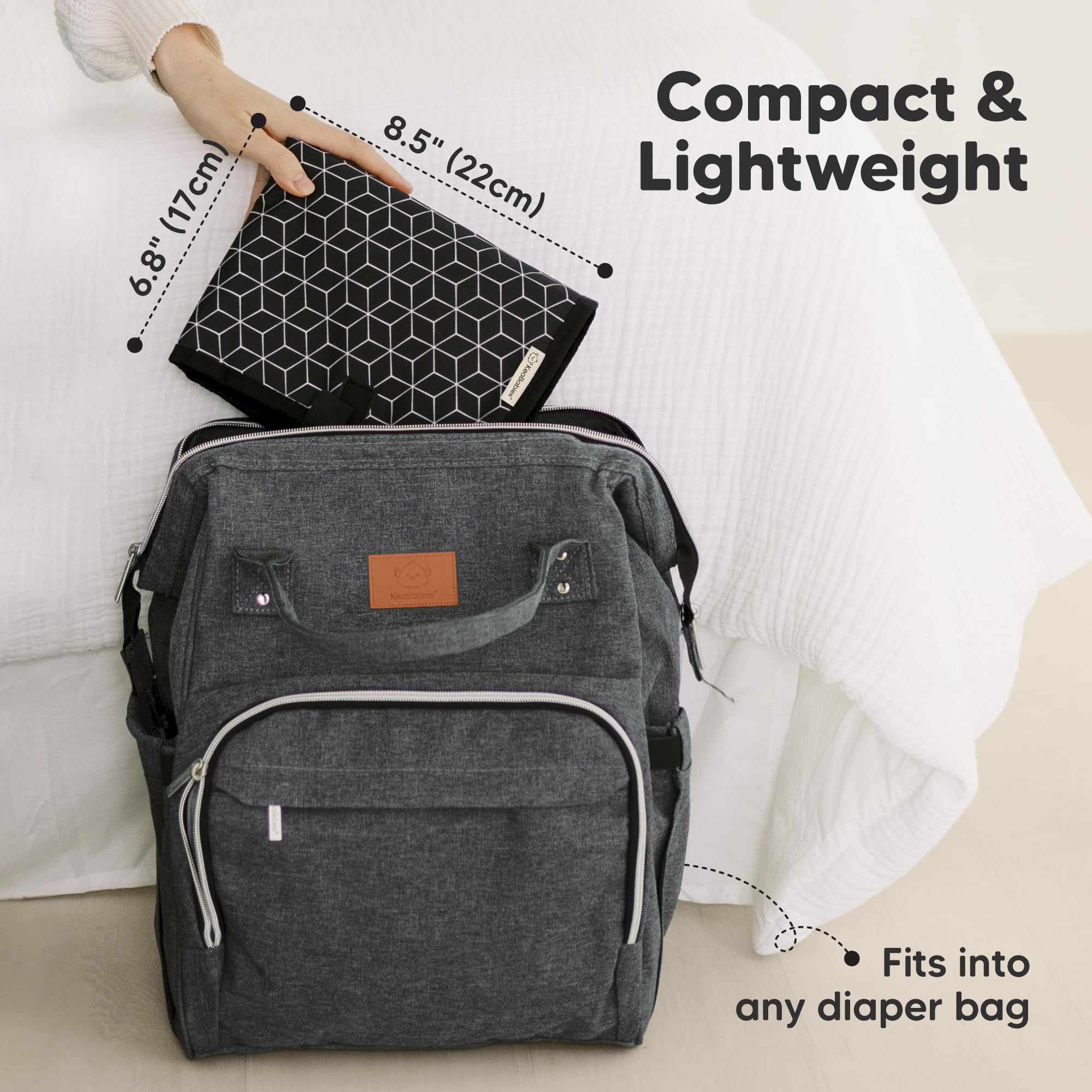 KeaBabies portable diaper changing pad folded compact fits in smaller bags.