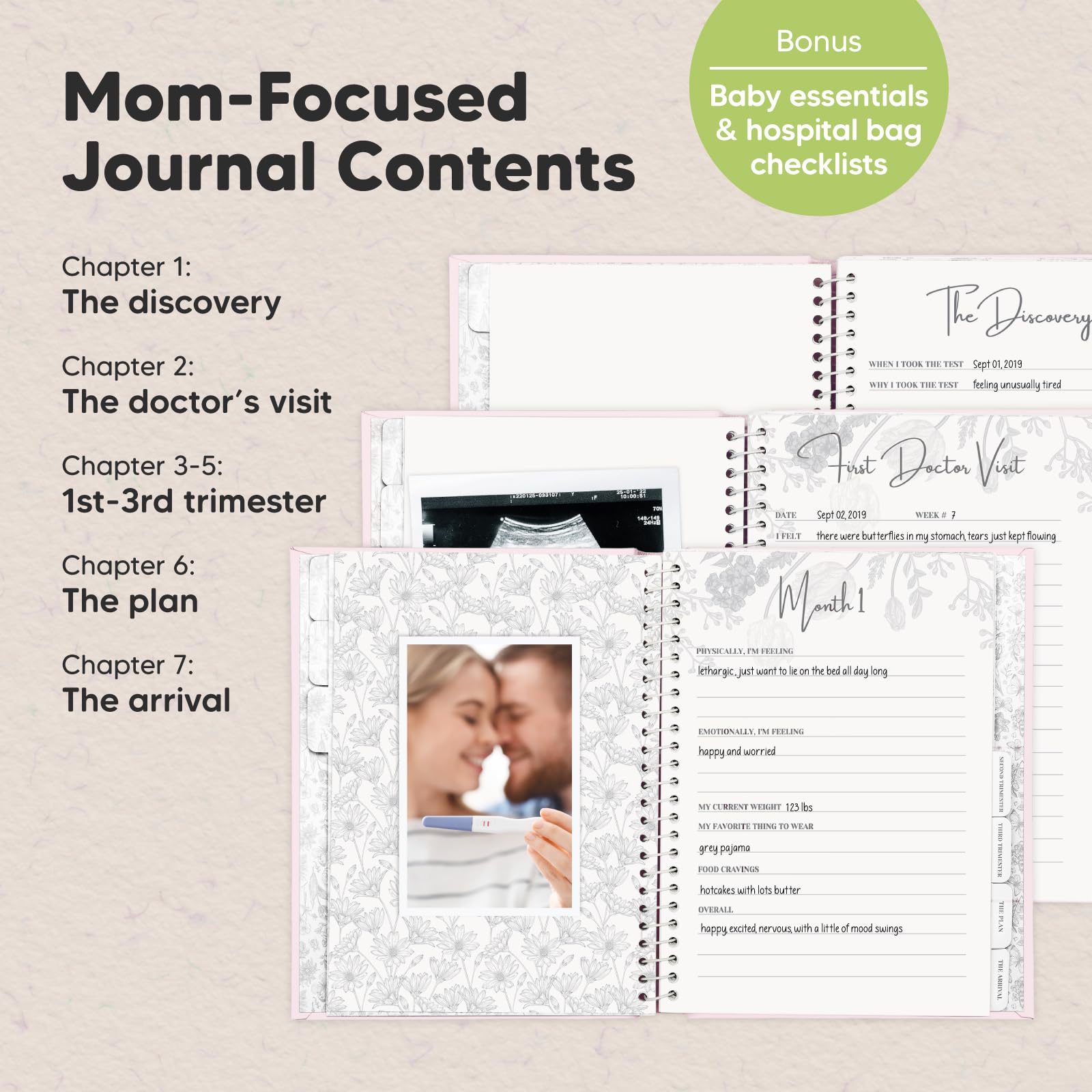 KeaBabies pregnancy journal interior pages with photo spaces